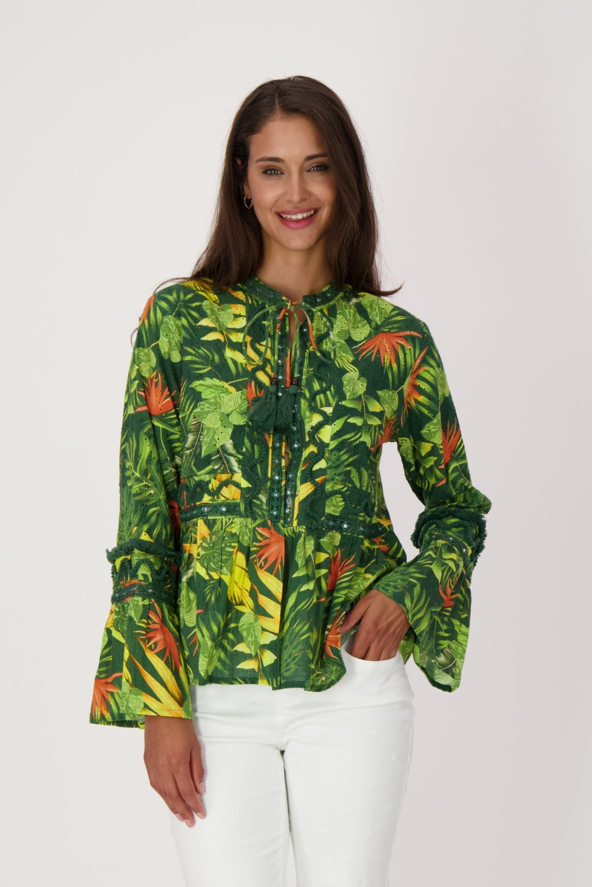 Palm Print Tie Front Jacket
