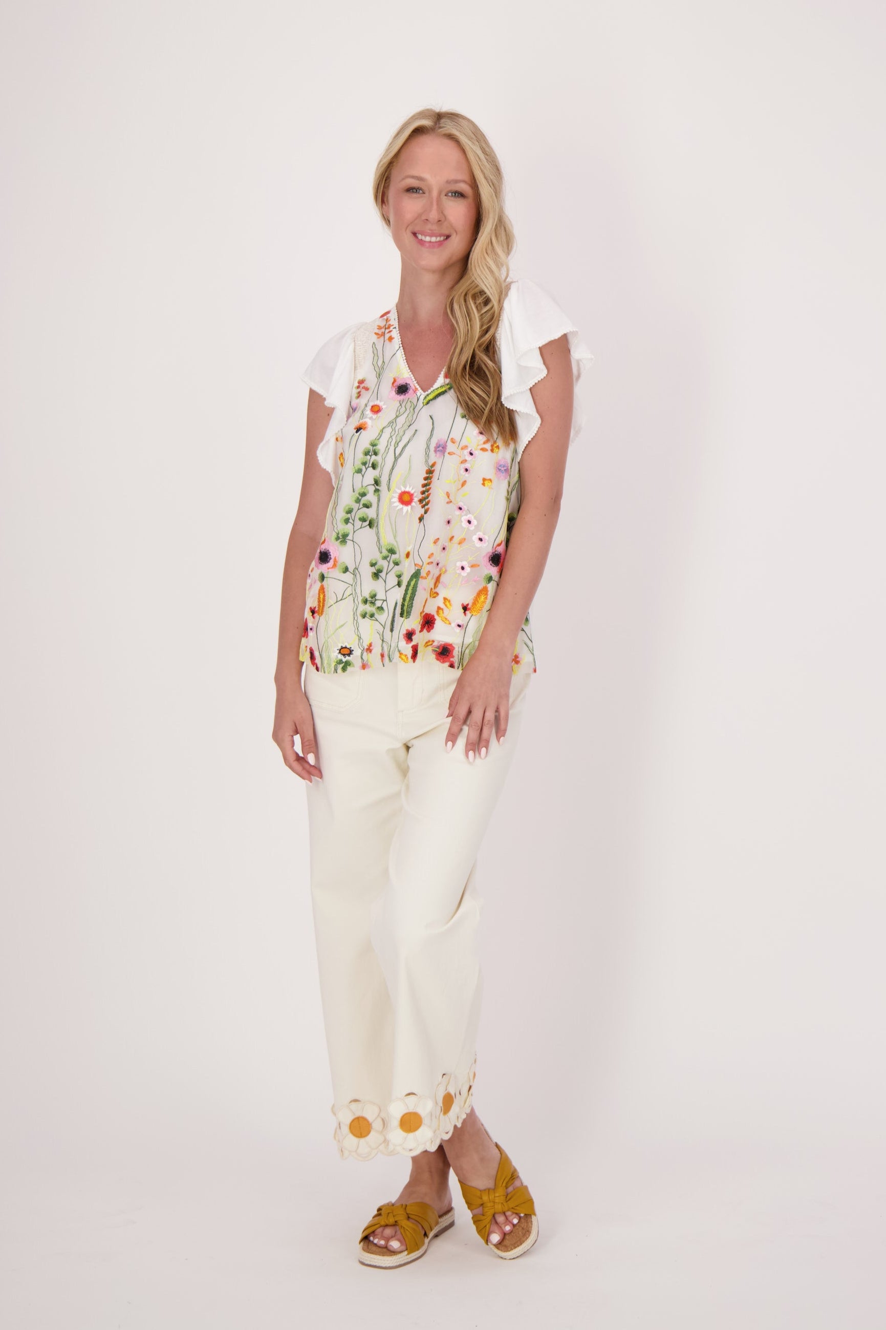T-Shirt With Tulle Floral Embroidery