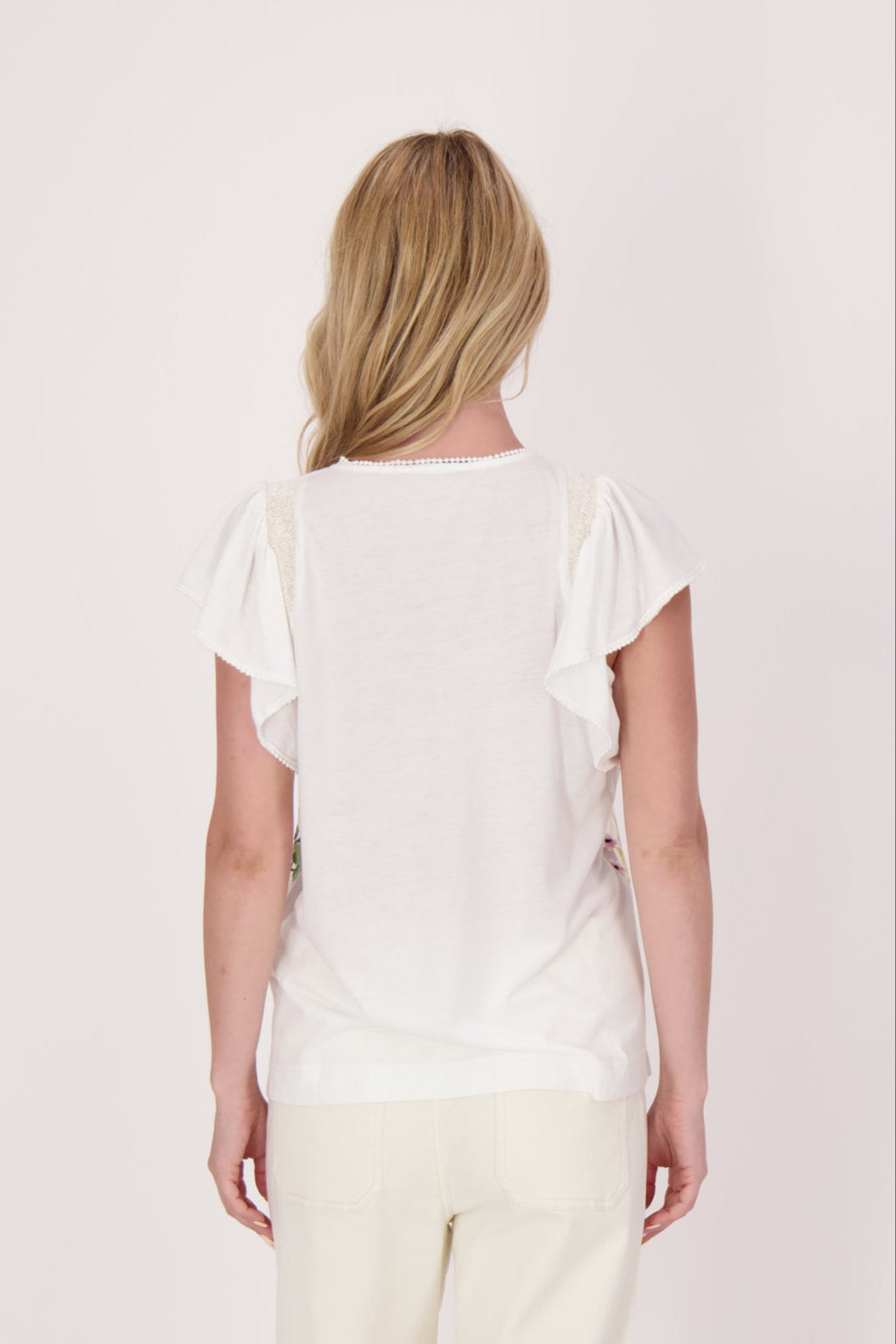 T-Shirt With Tulle Floral Embroidery