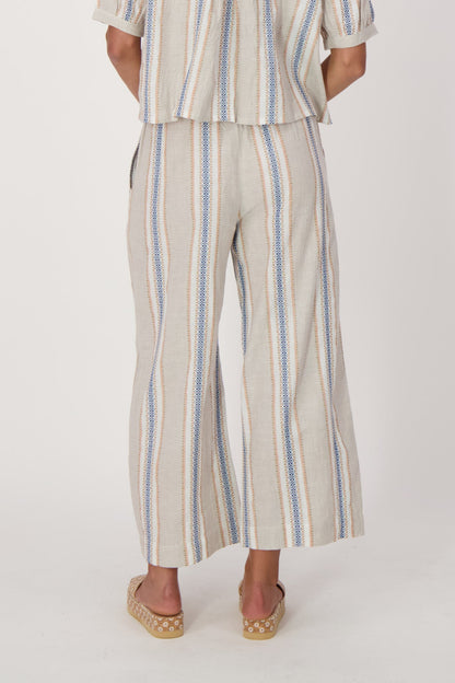 Striped Linen-Blend Wide Leg Capri