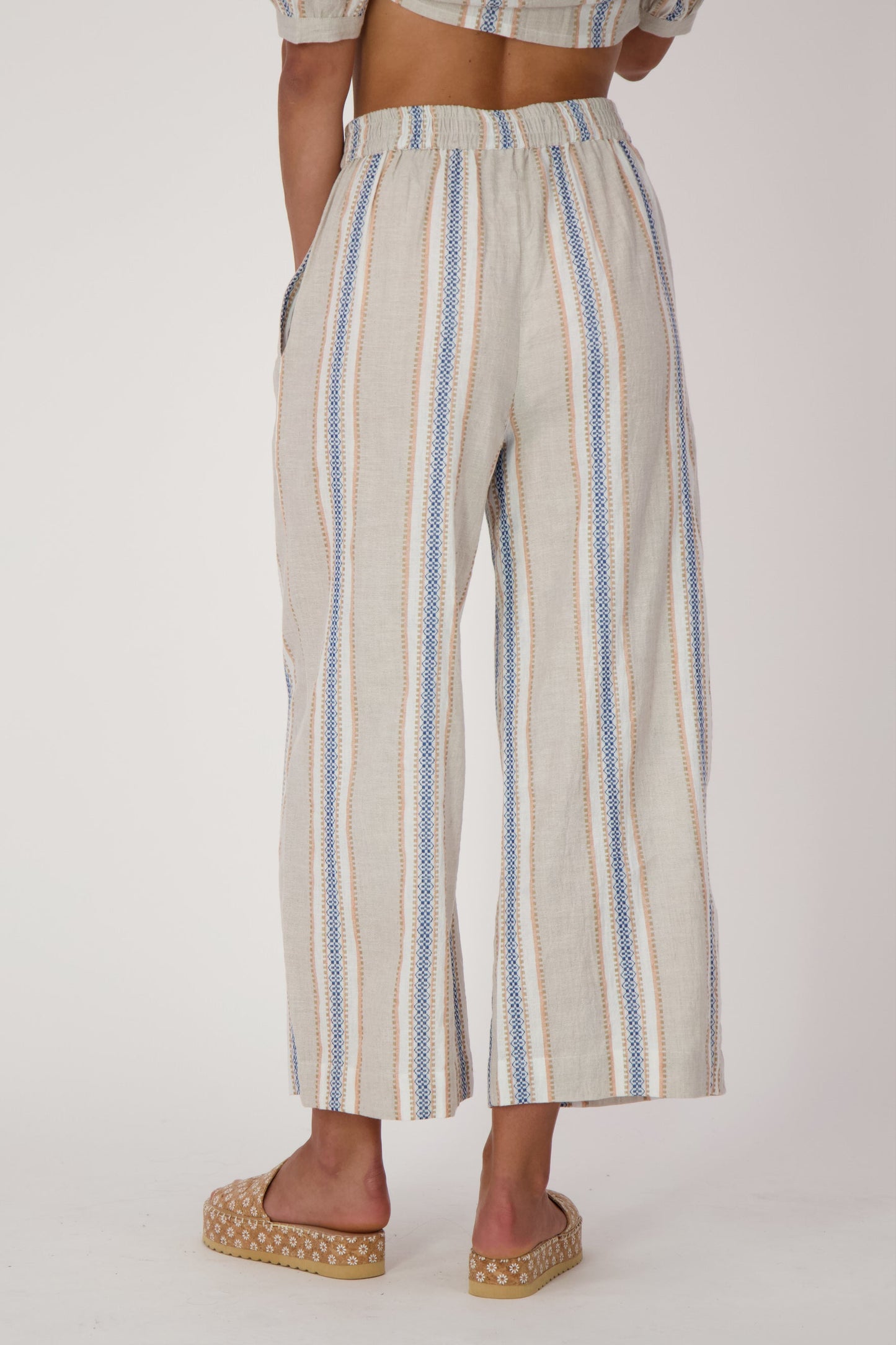 Striped Linen-Blend Wide Leg Capri