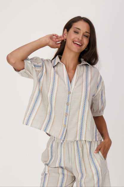 Striped Linen-Blend Top