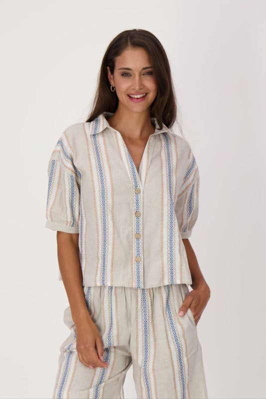 Striped Linen-Blend Top