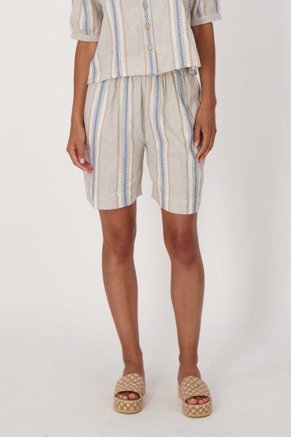 Linen-Blend Striped Shorts