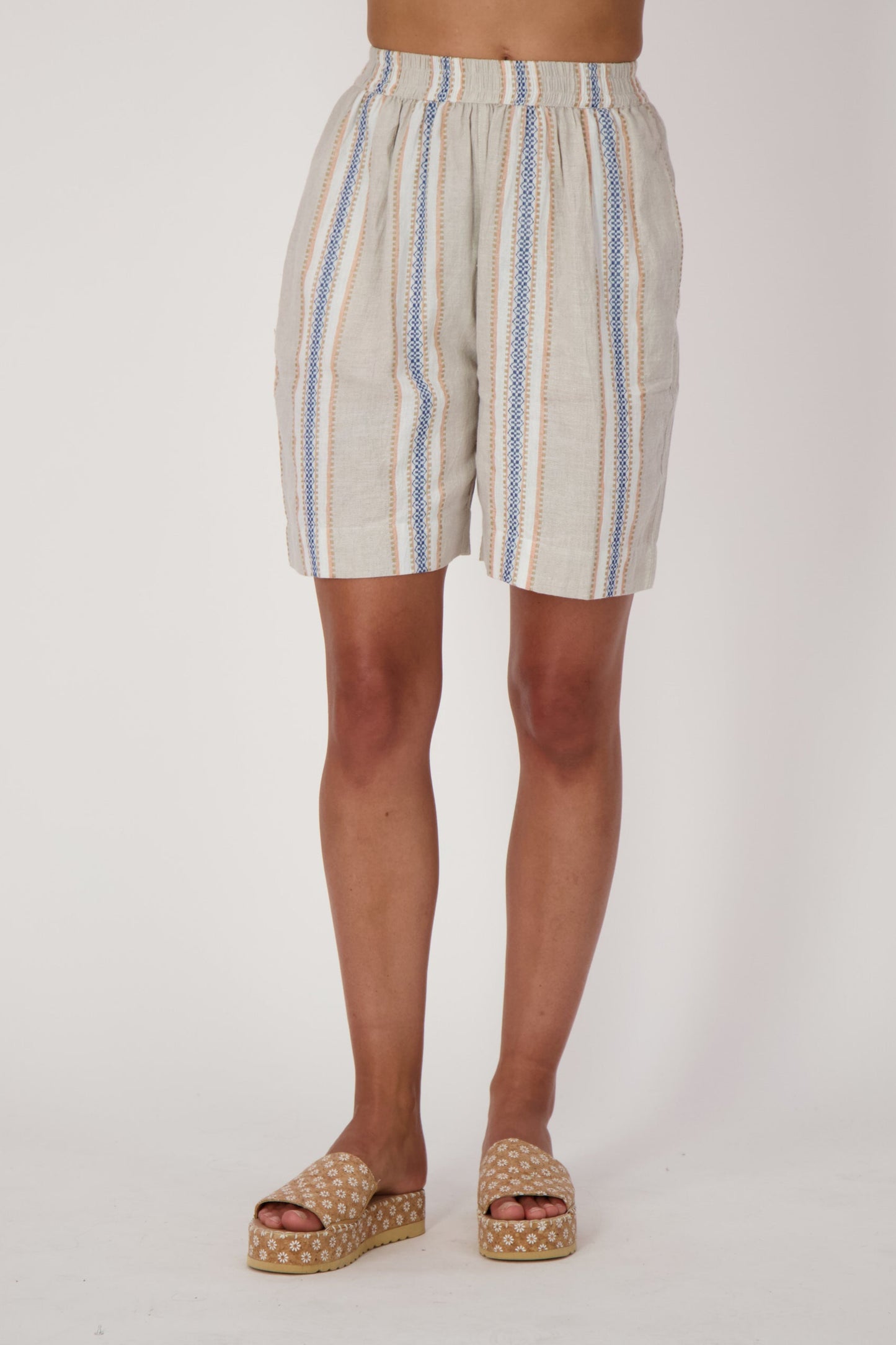 Linen-Blend Striped Shorts