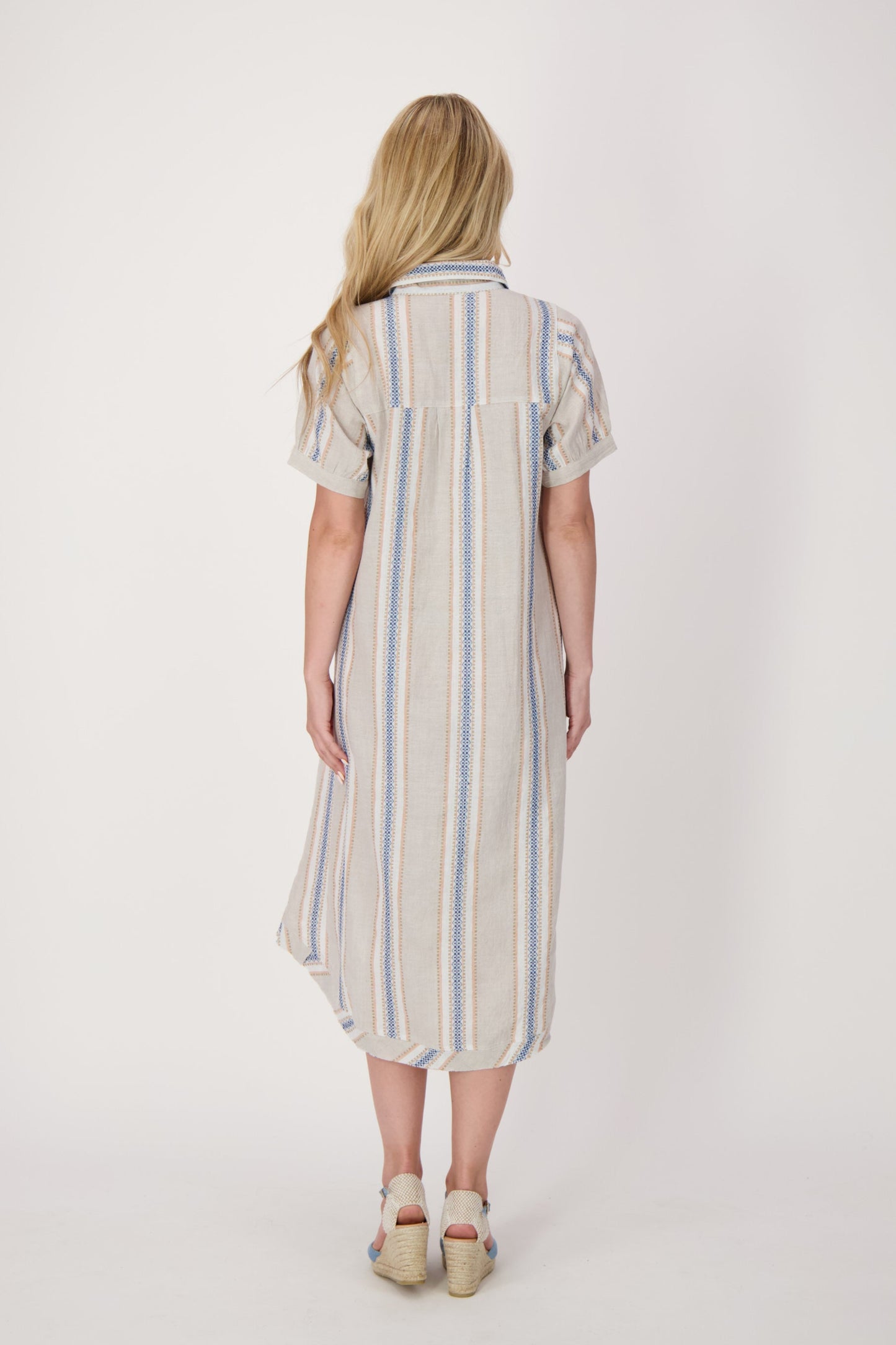 Striped A-Line Linen-Blend Shirt Dress