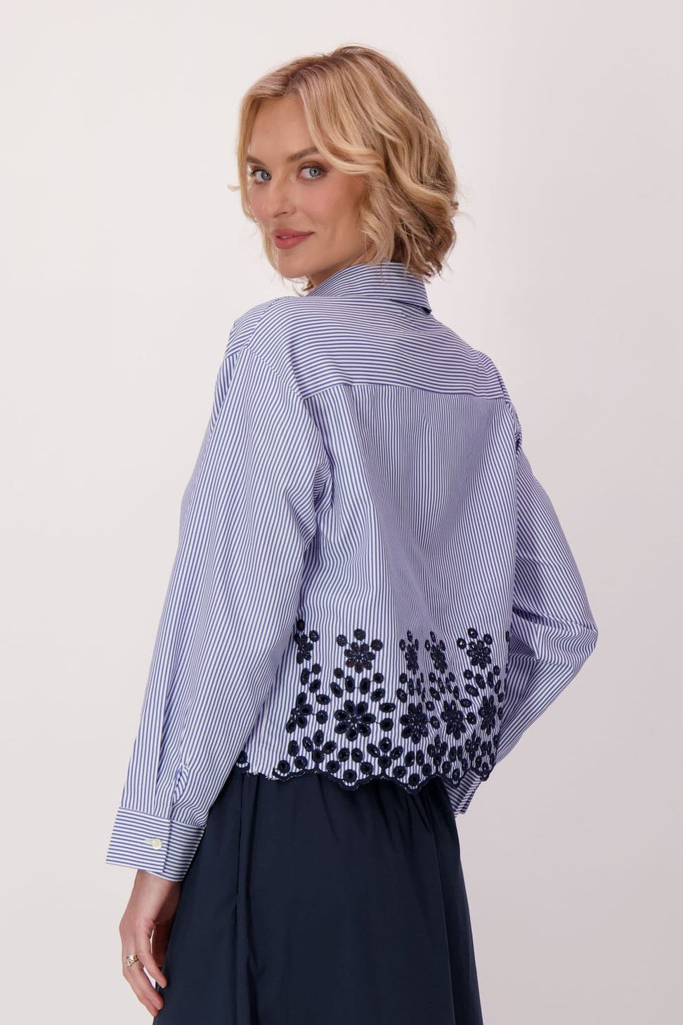 Embroidered Stripe Crop Shirt