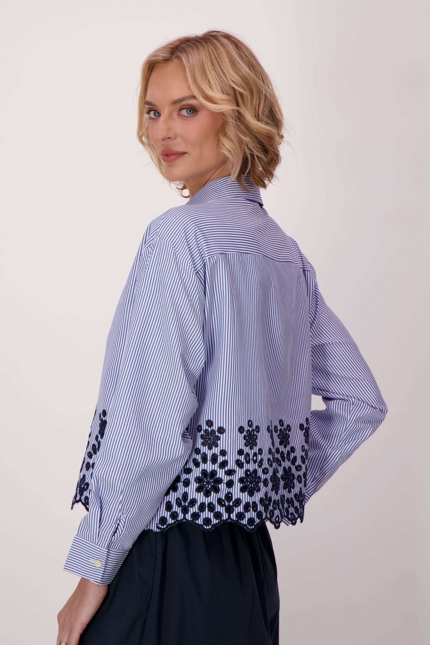 Embroidered Stripe Crop Shirt