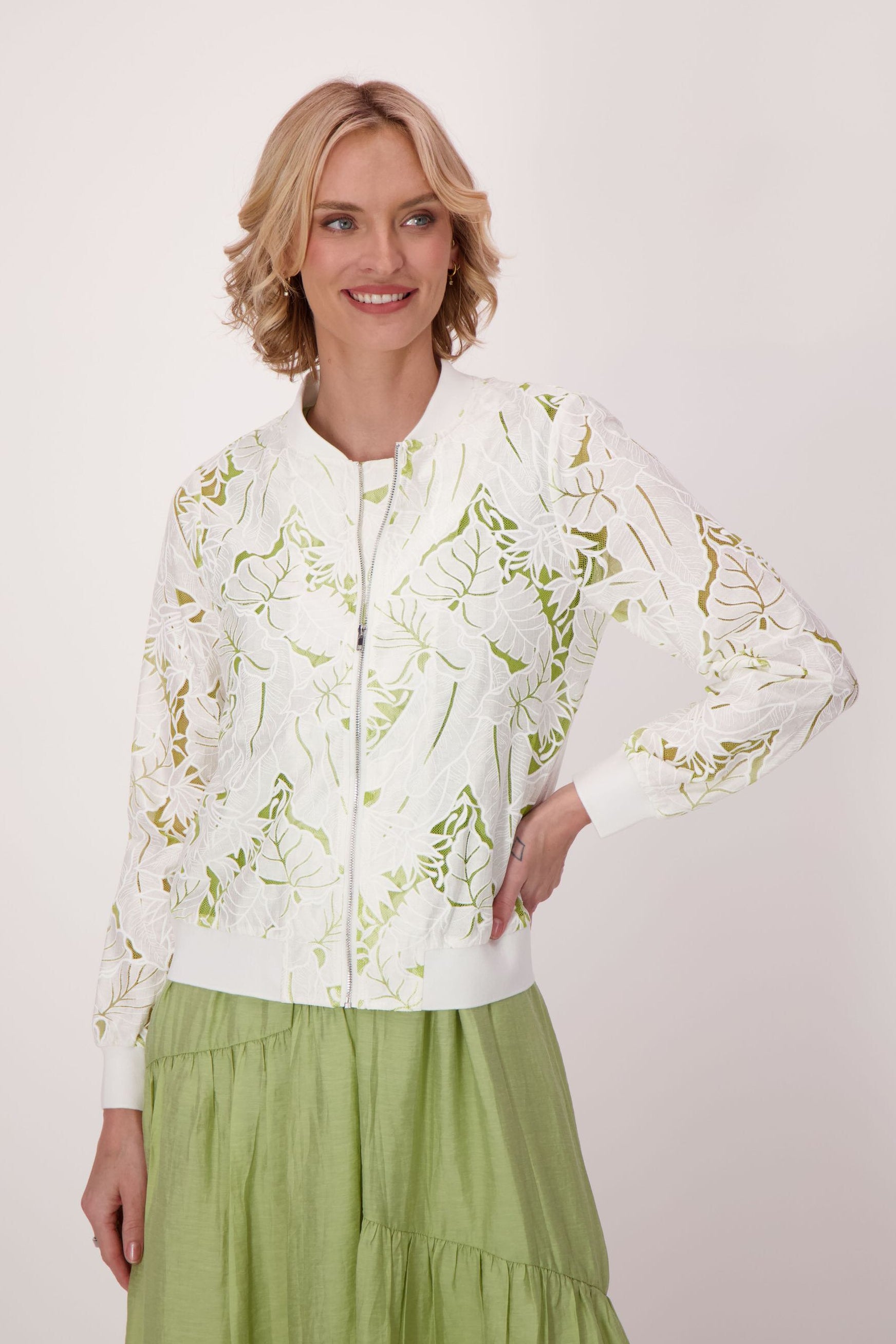Floral Cutwork Bomber Jacket