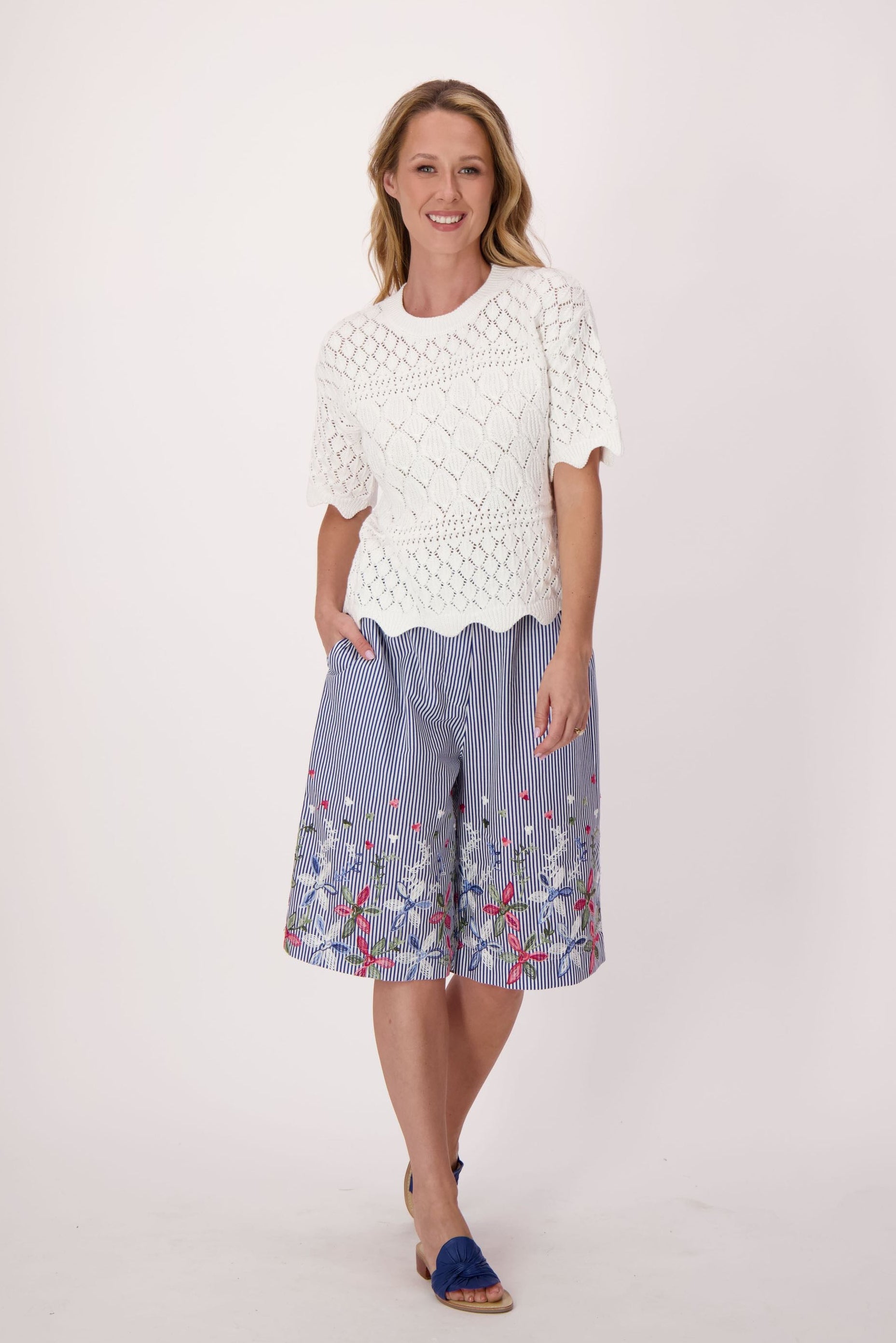 Scallop Hem And Sleeve Cotton Sweater