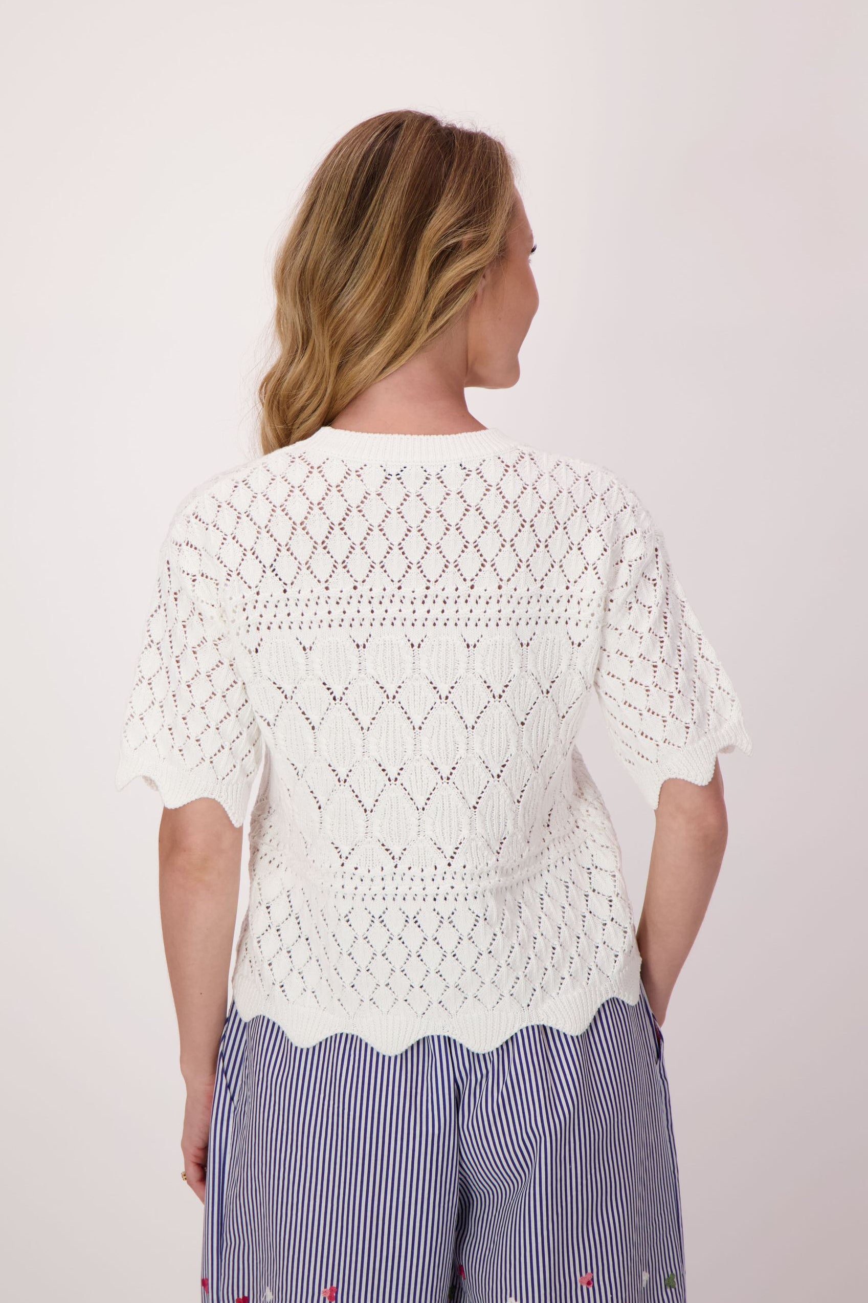 Scallop Hem And Sleeve Cotton Sweater