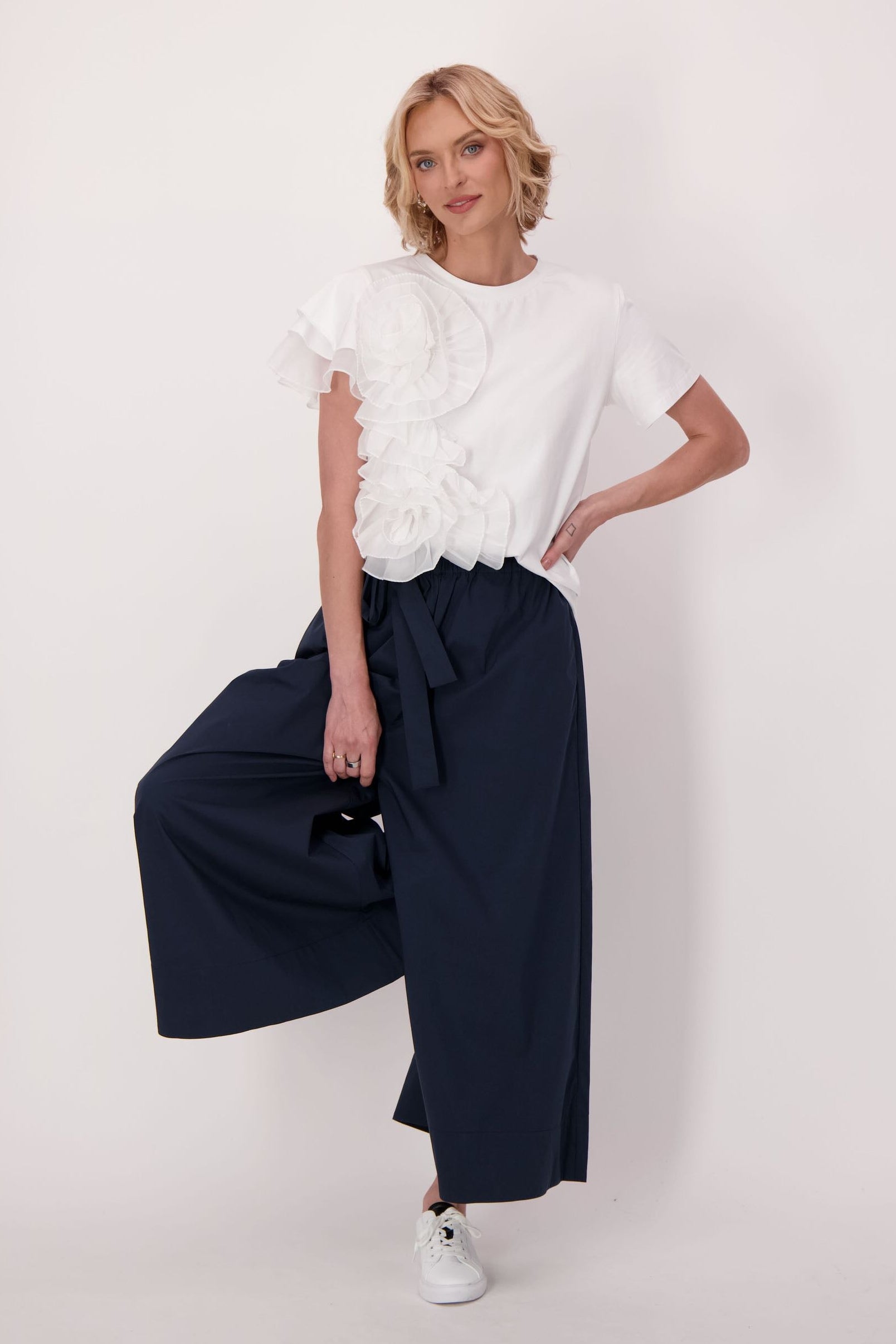 Asymmetrical Chiffon Floral Cotton T-Shirt