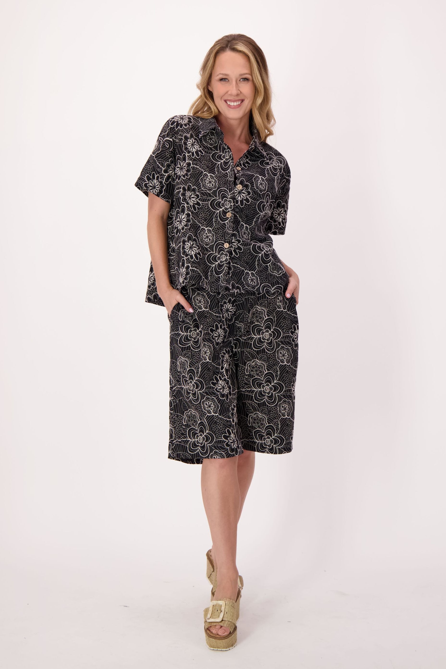 Noir Botanical Embroidered Short