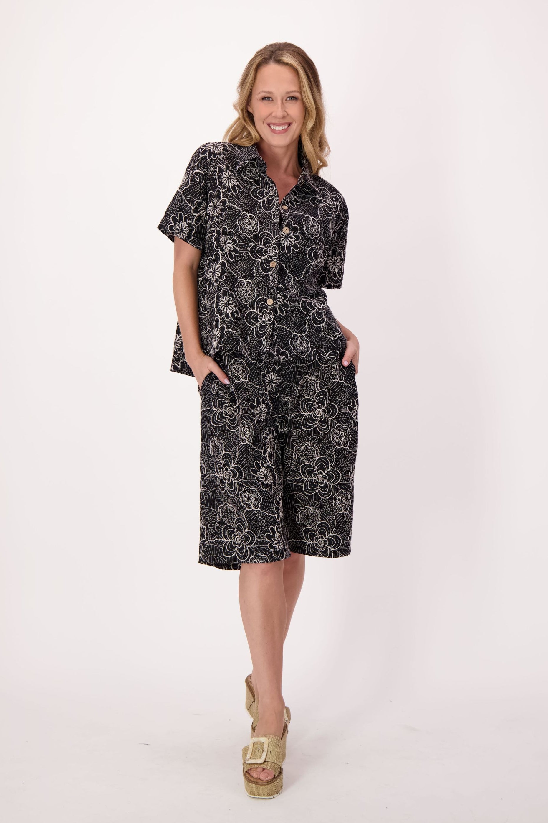 Noir Botanical Embroidered Shirt/Jacket