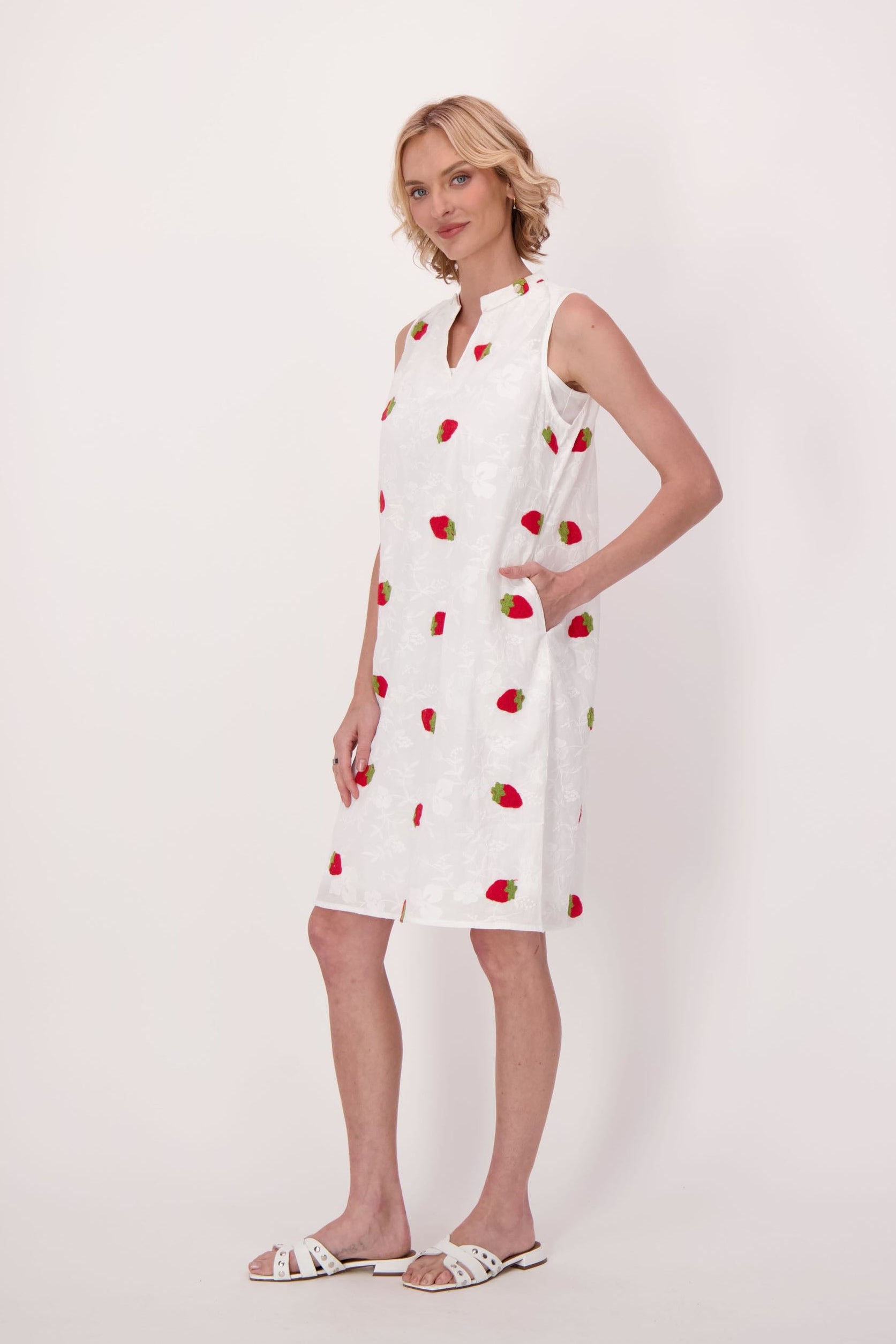 Strawberries Jacquard Cotton Dress With Cami