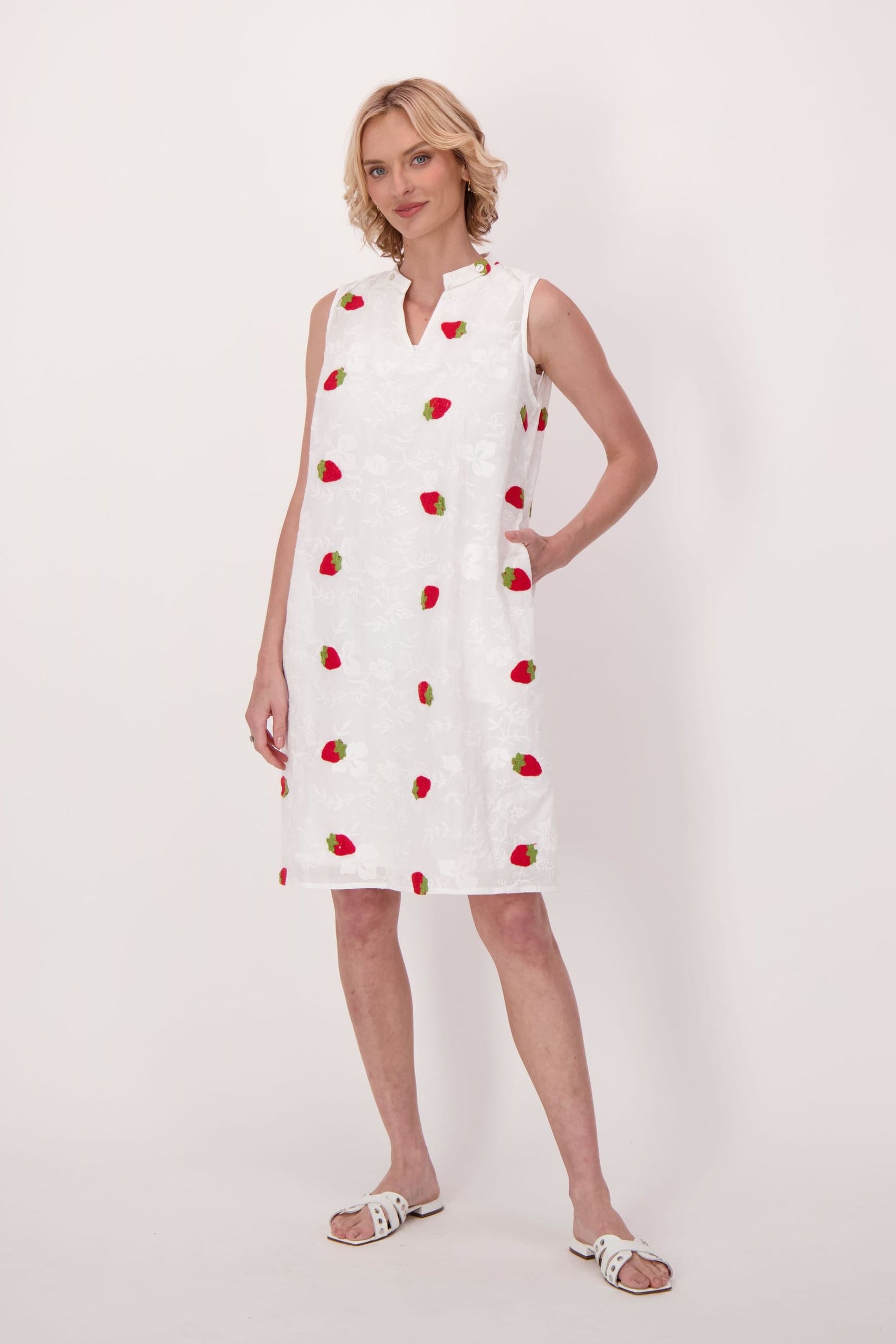 Strawberries Jacquard Cotton Dress With Cami