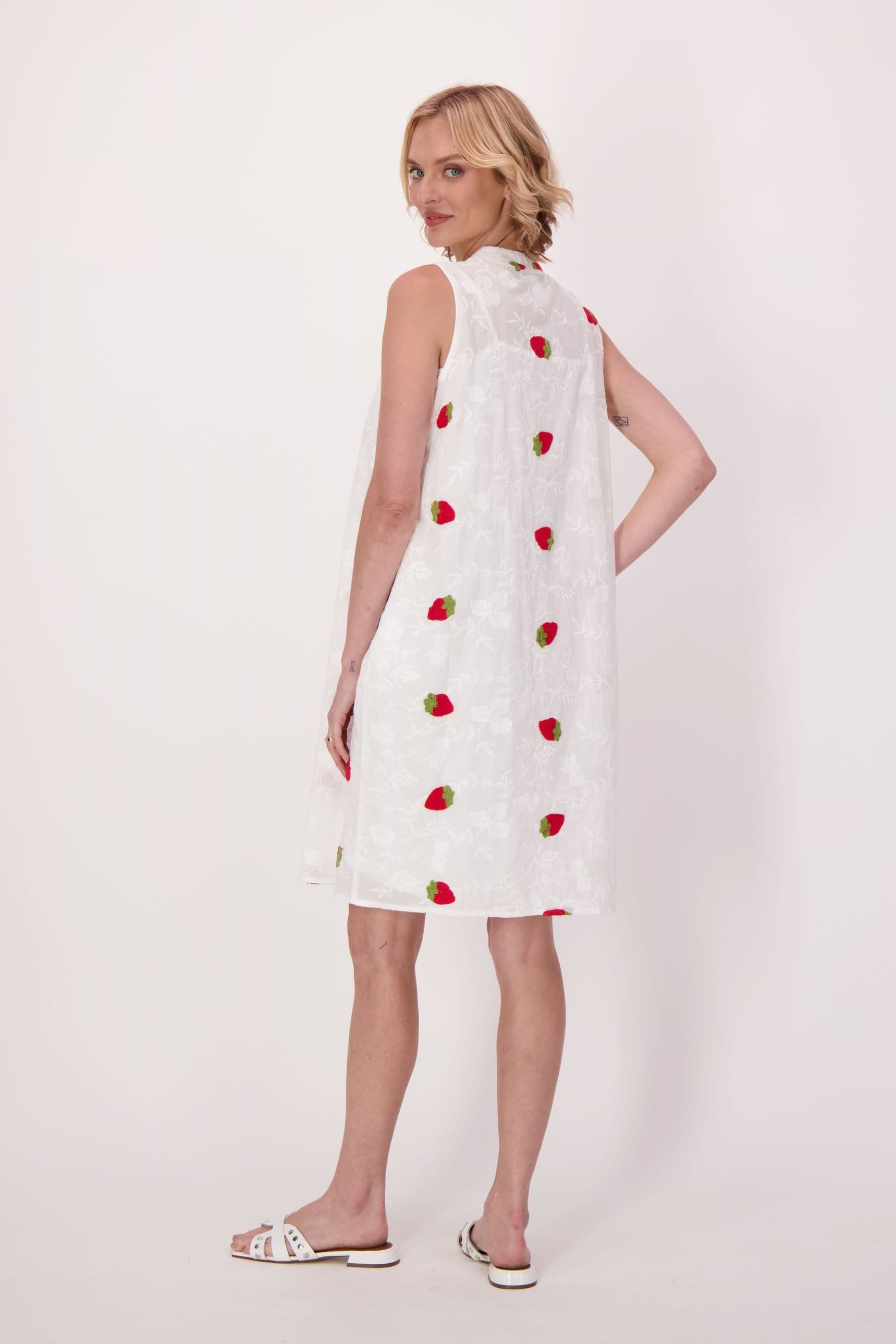 Strawberries Jacquard Cotton Dress With Cami