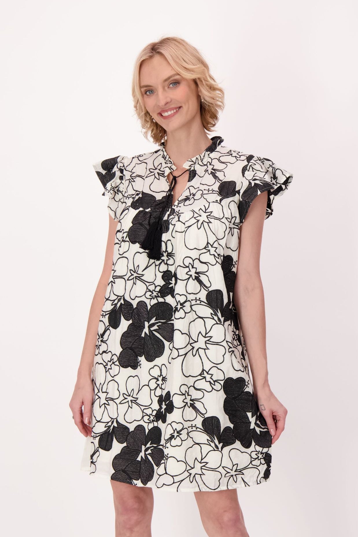 Floral Overlay Embroidery Tencel Dress