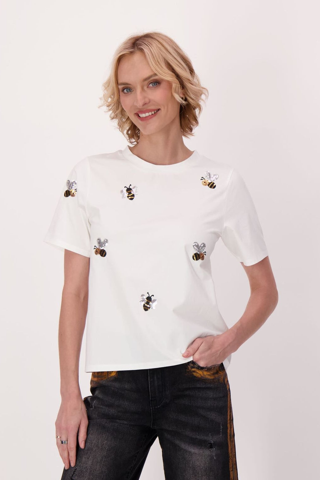 Sequin Bee Cotton T-Shirt