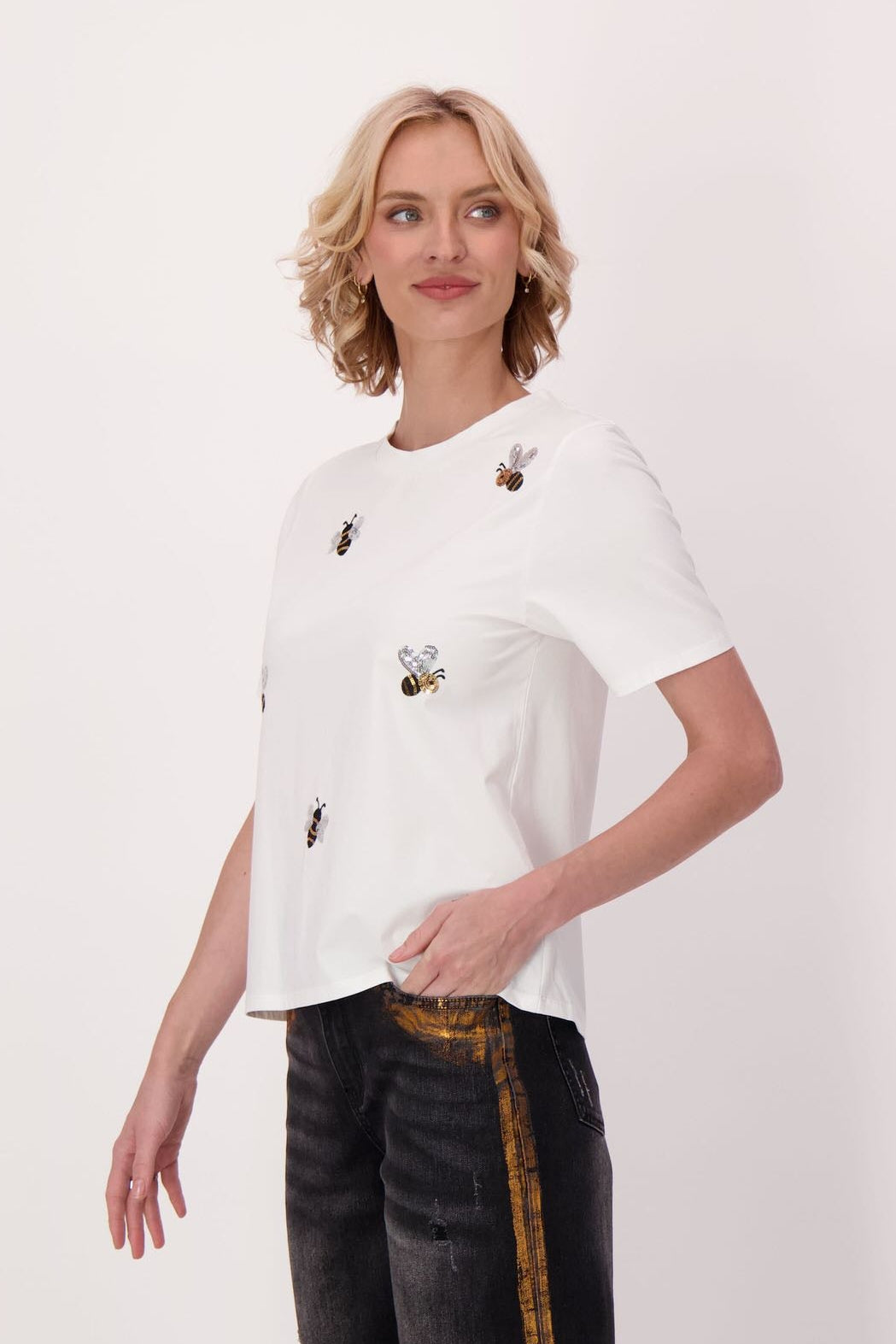 Sequin Bee Cotton T-Shirt