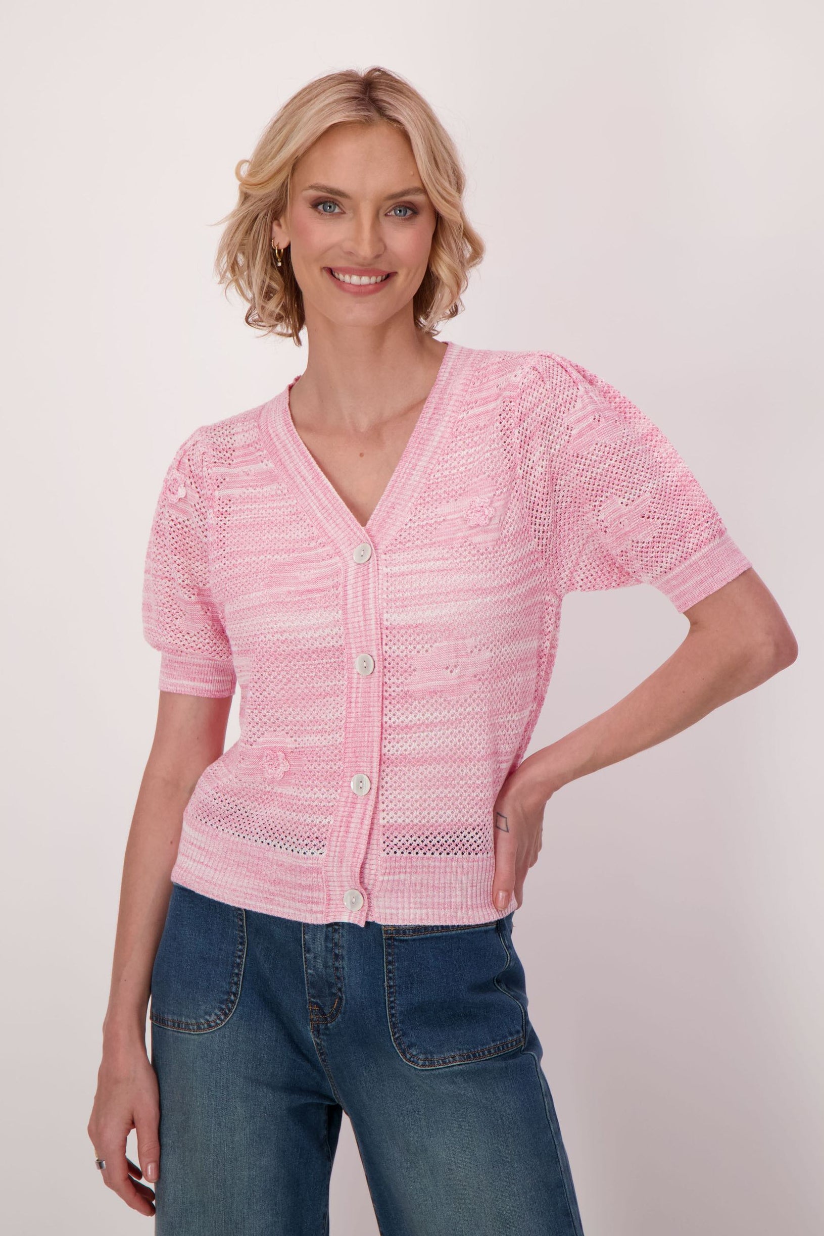 Flower Applique Short Sleeve Cardigan