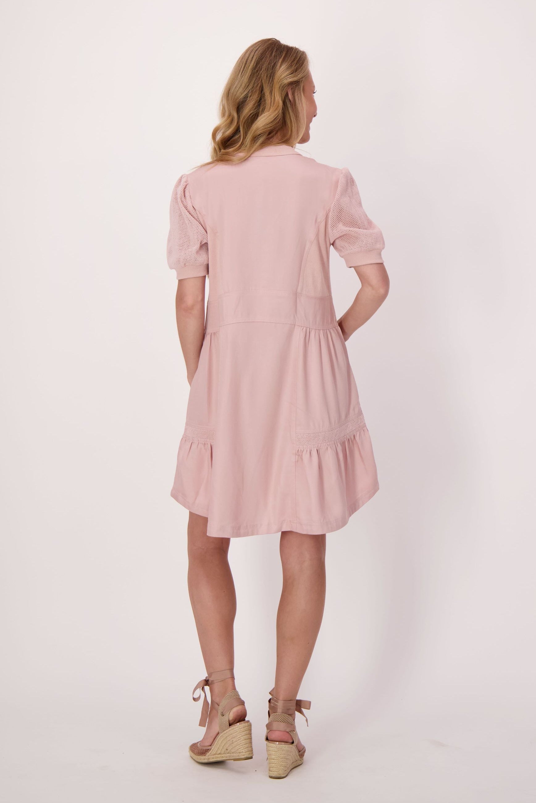 Tiered Mesh Insert Short Sleeve Dress