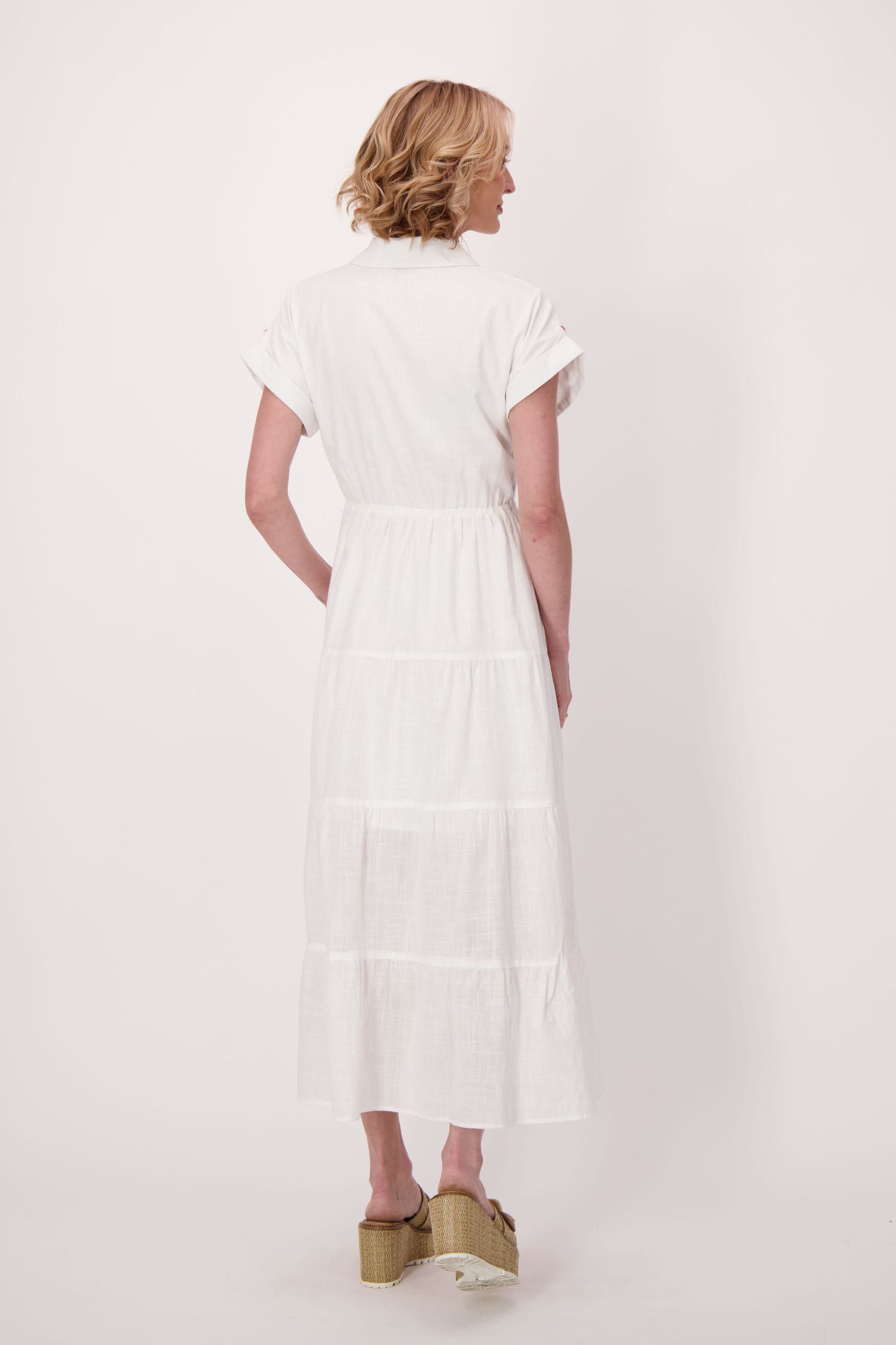 Peasant Cotton Dress With Chevron Embroidery