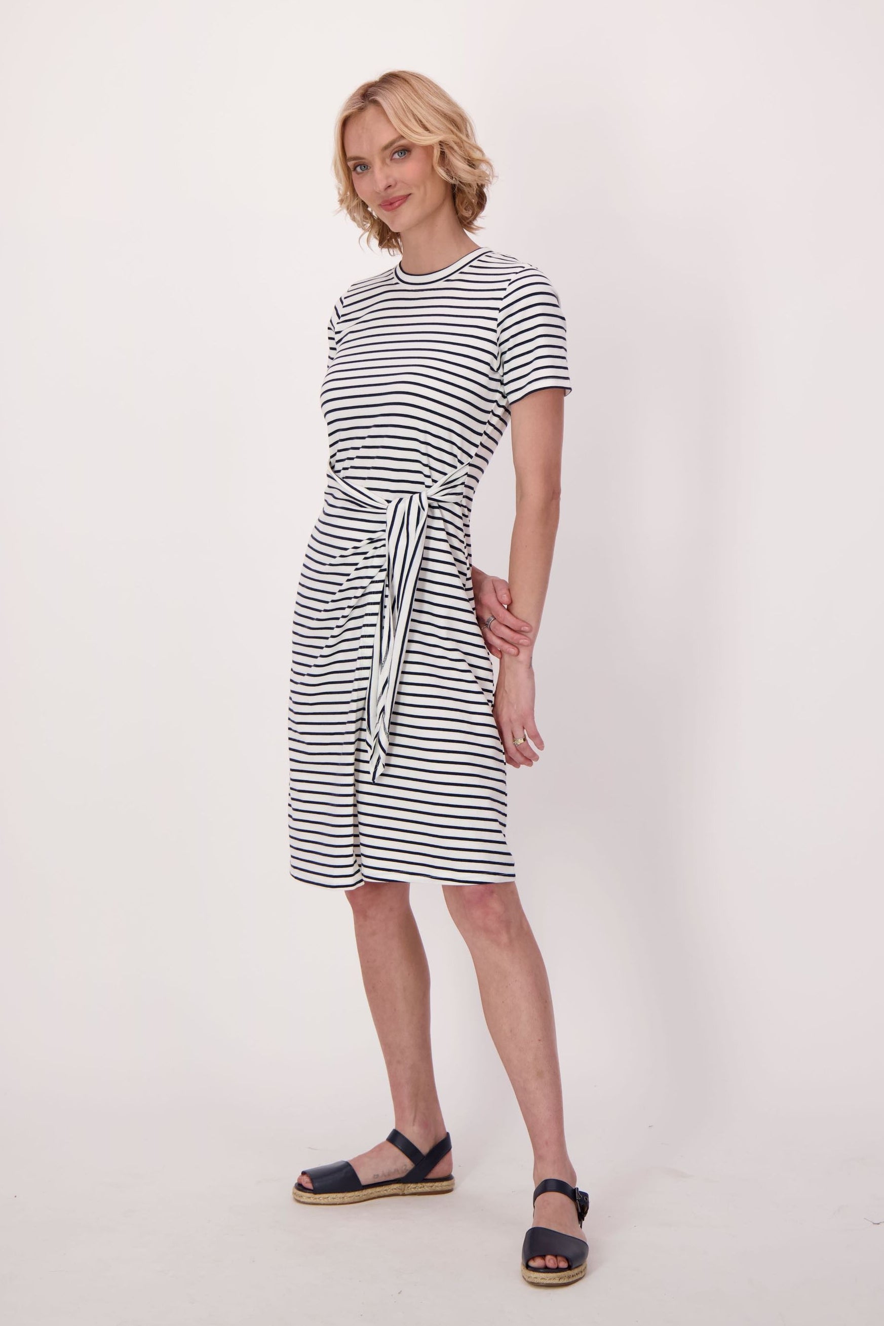 Stripe Front Tie Cotton Dress