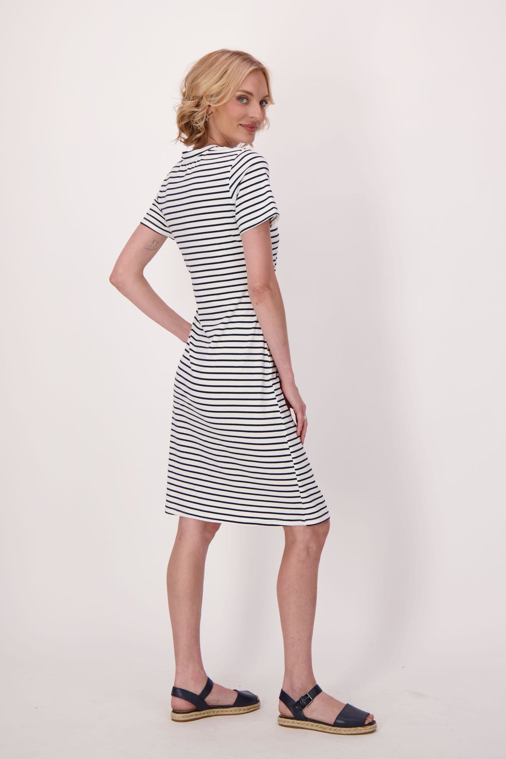 Stripe Front Tie Cotton Dress
