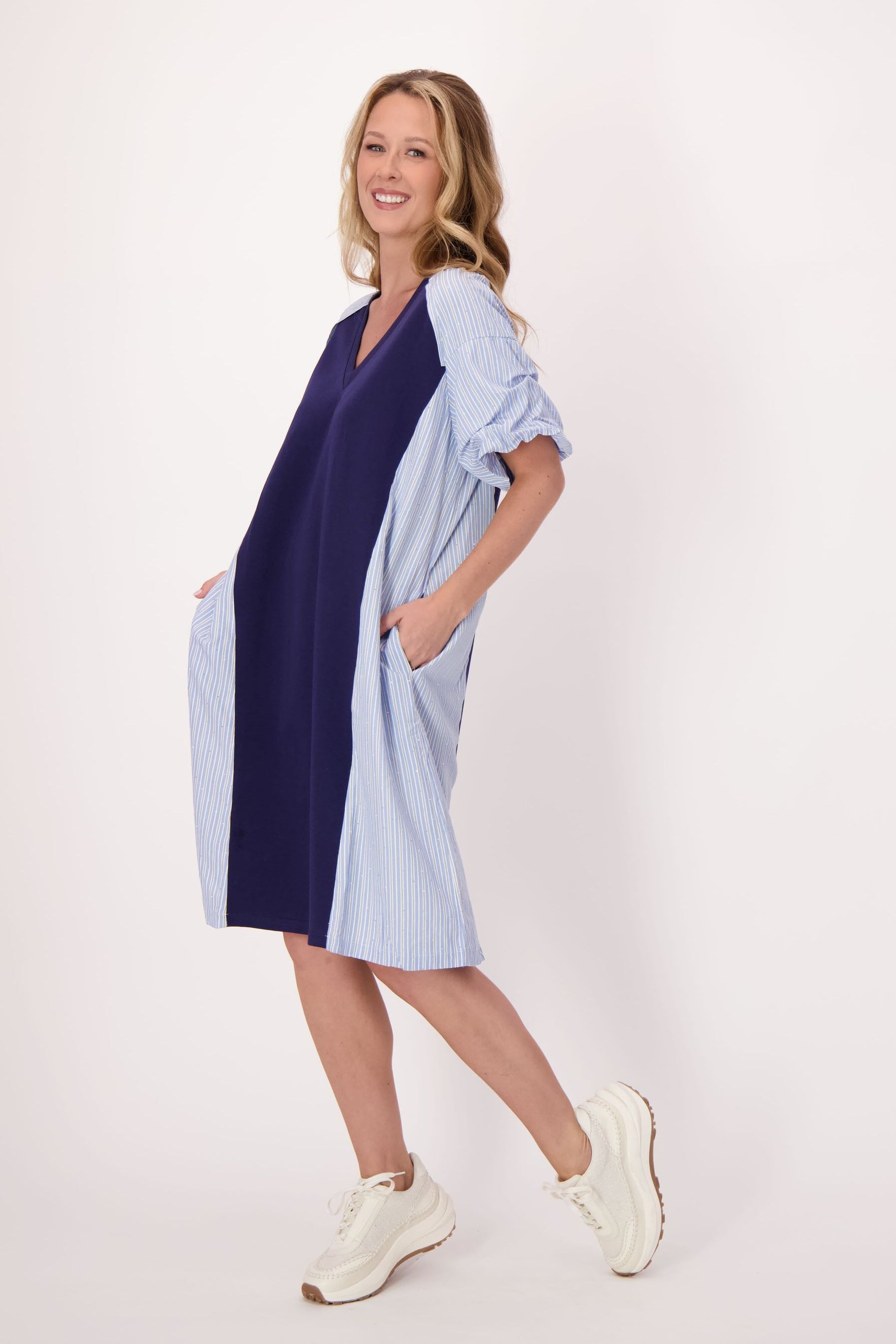 Sparkle Side Stripe V-Neck Dress