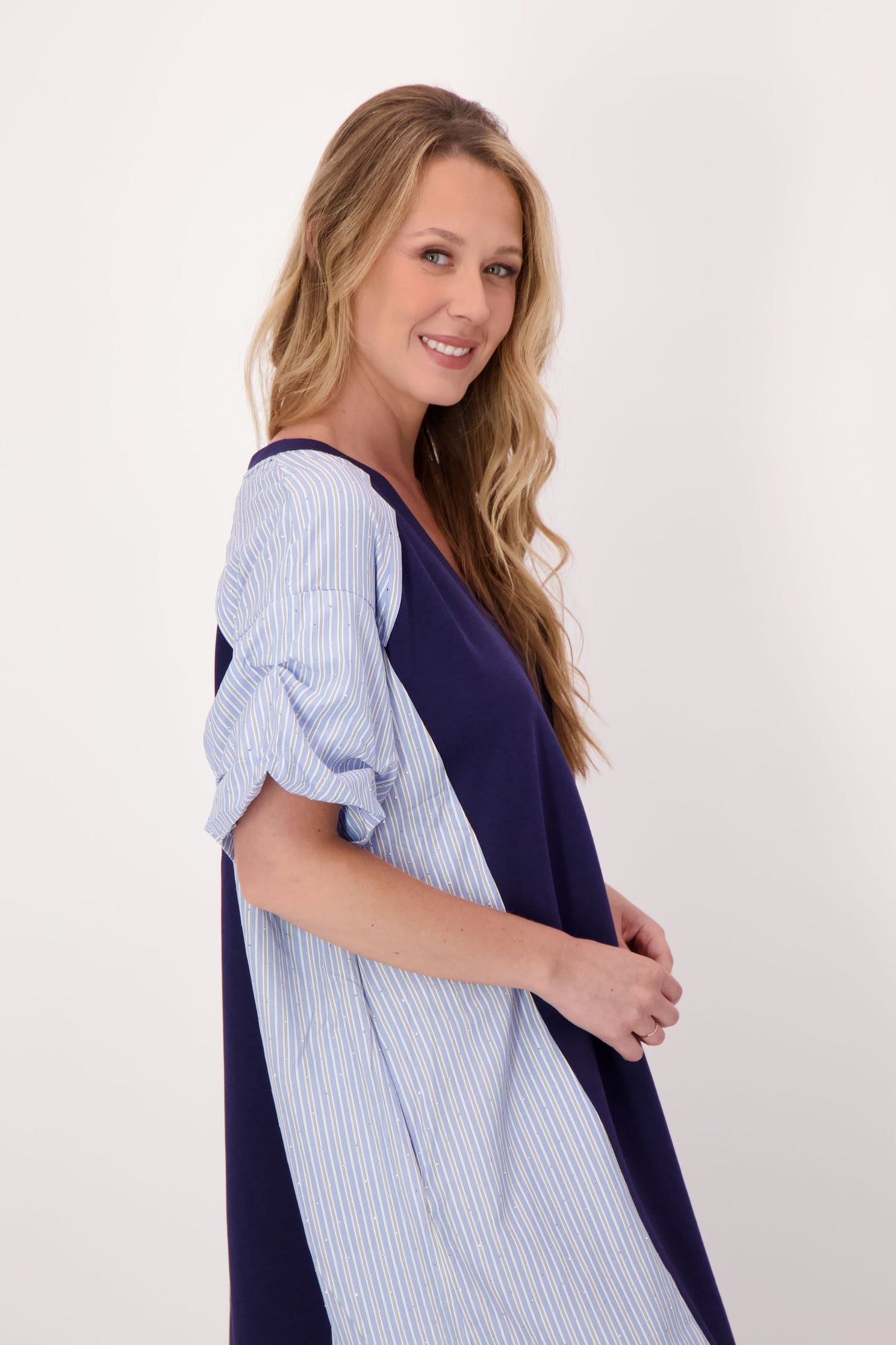 Sparkle Side Stripe V-Neck Dress