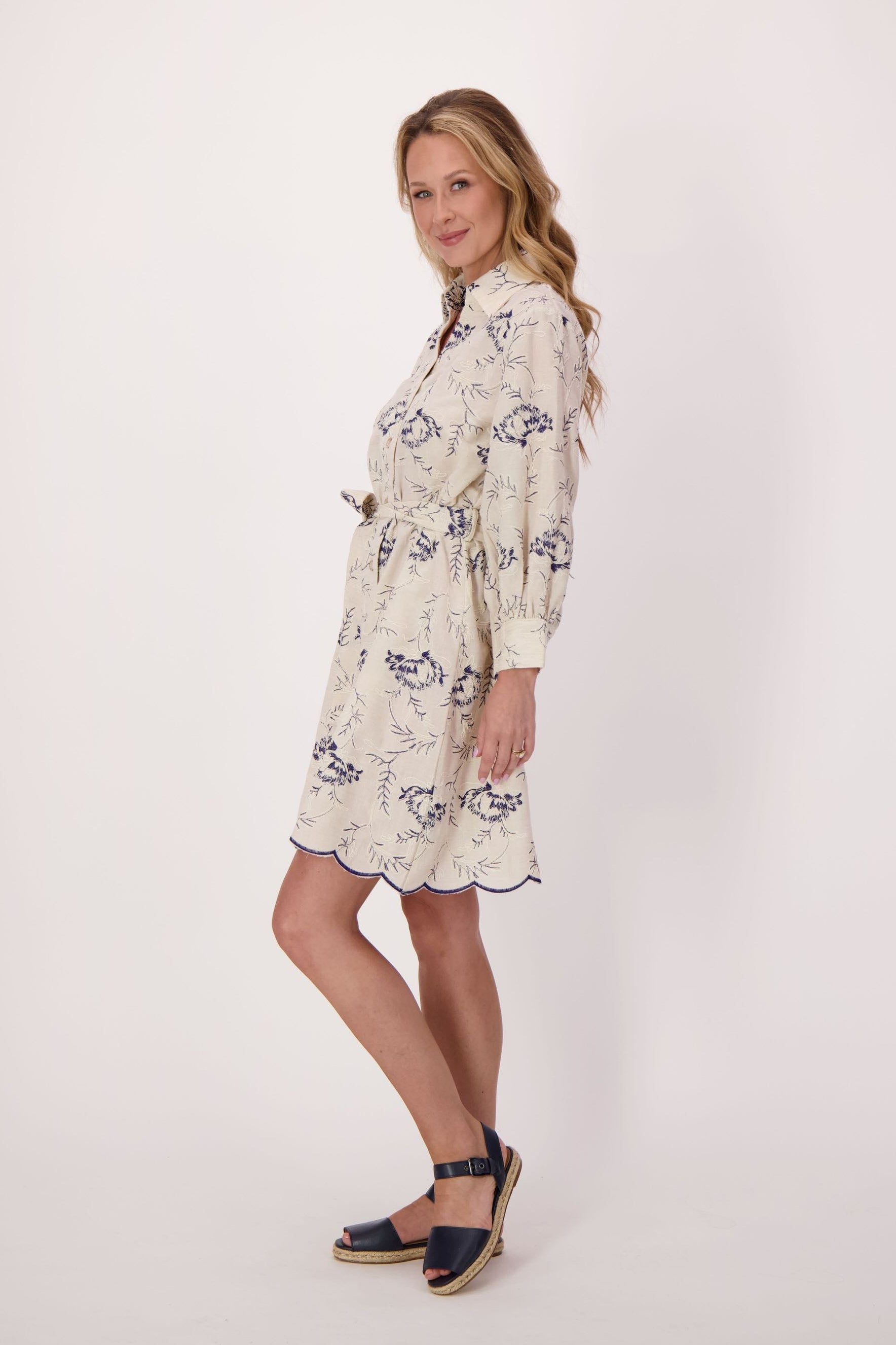 Embroidered Scallop Hem Dress
