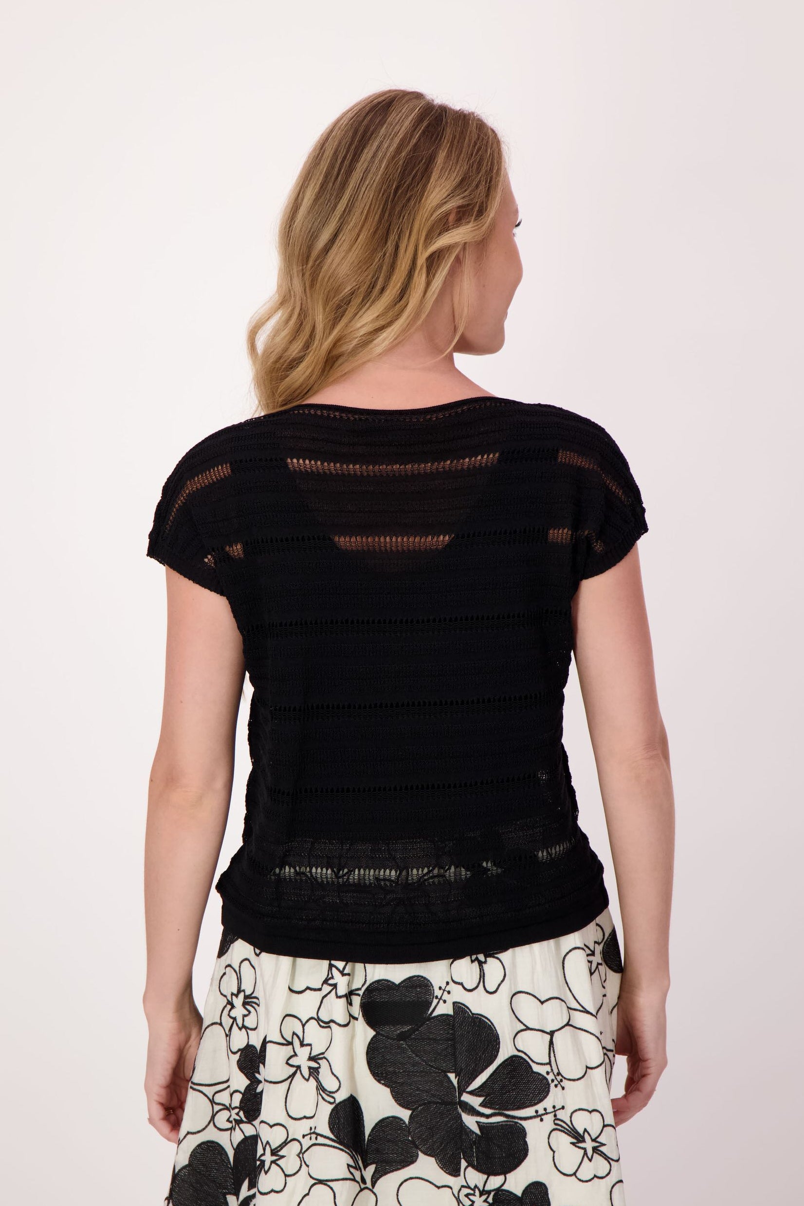 Ladder Stitch Short Sleeve Sweater