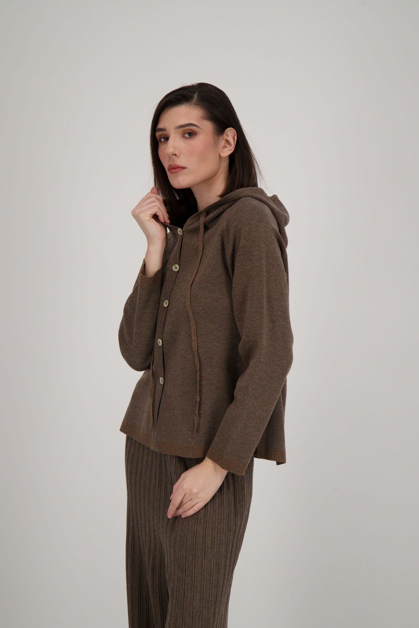 Button Front Hooded Knit Cardigan