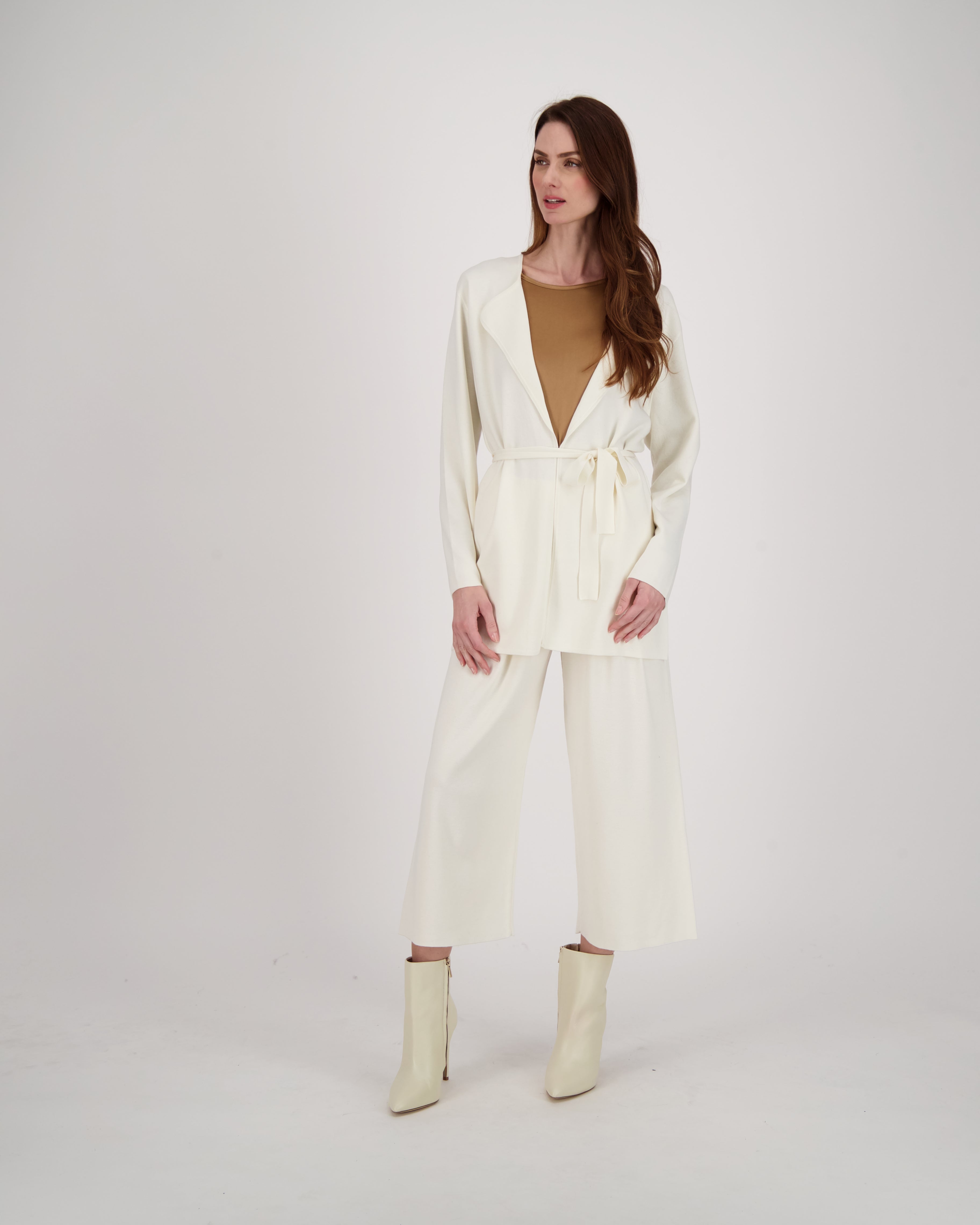 Collared Belted Relaxed Fit Knit Cardigan