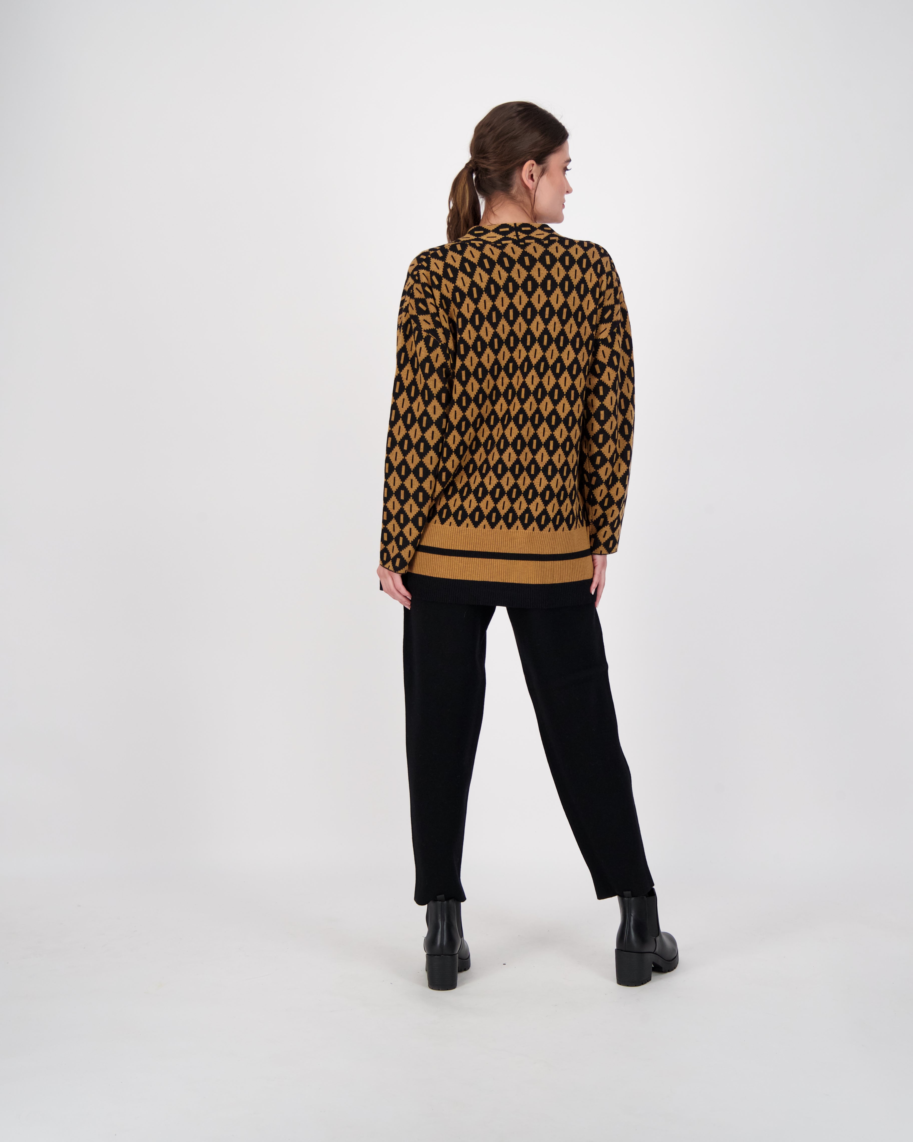 Intarsia Knit Diamond Jacquard Cardigan