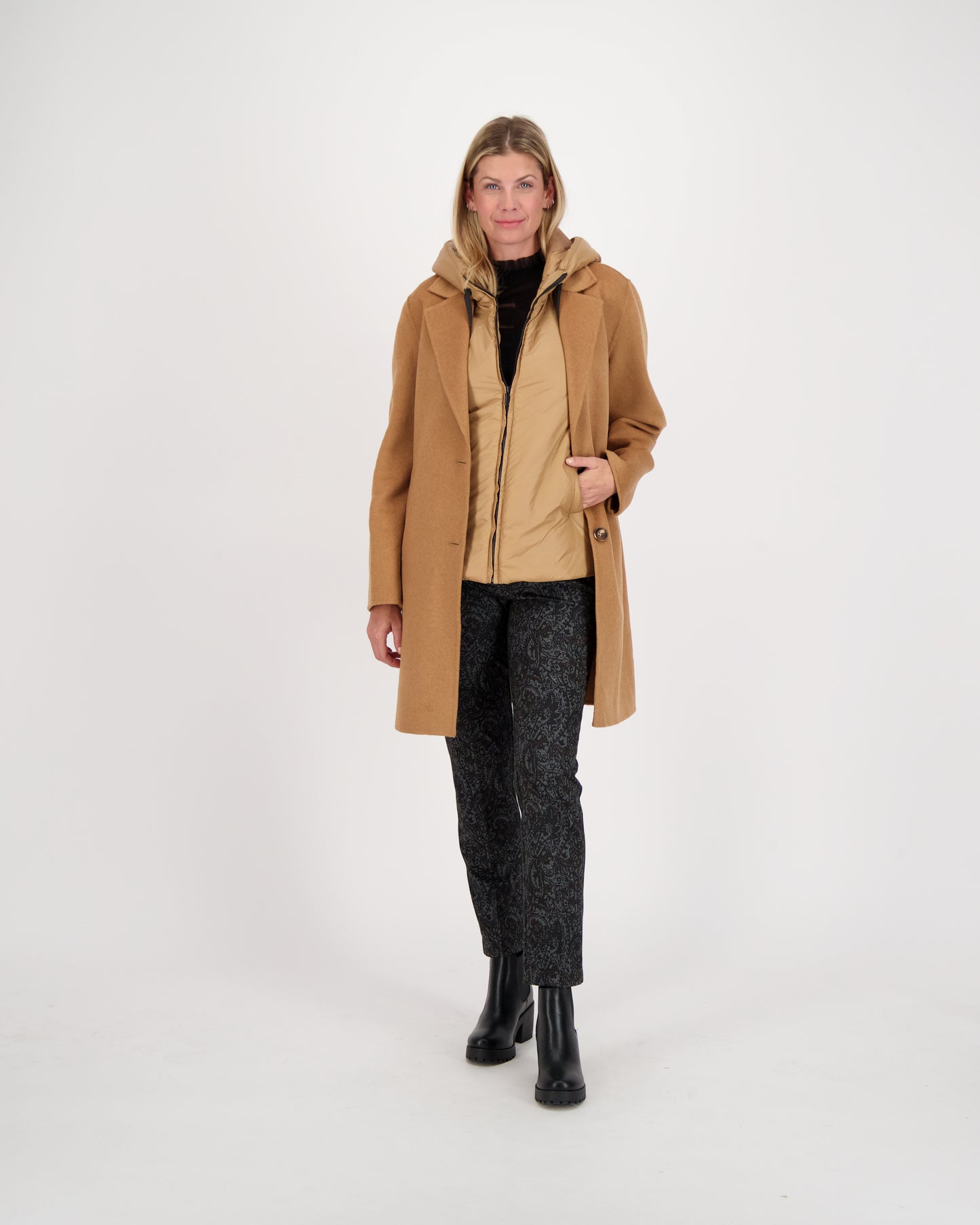 Coat With Hooded Puffer Vest