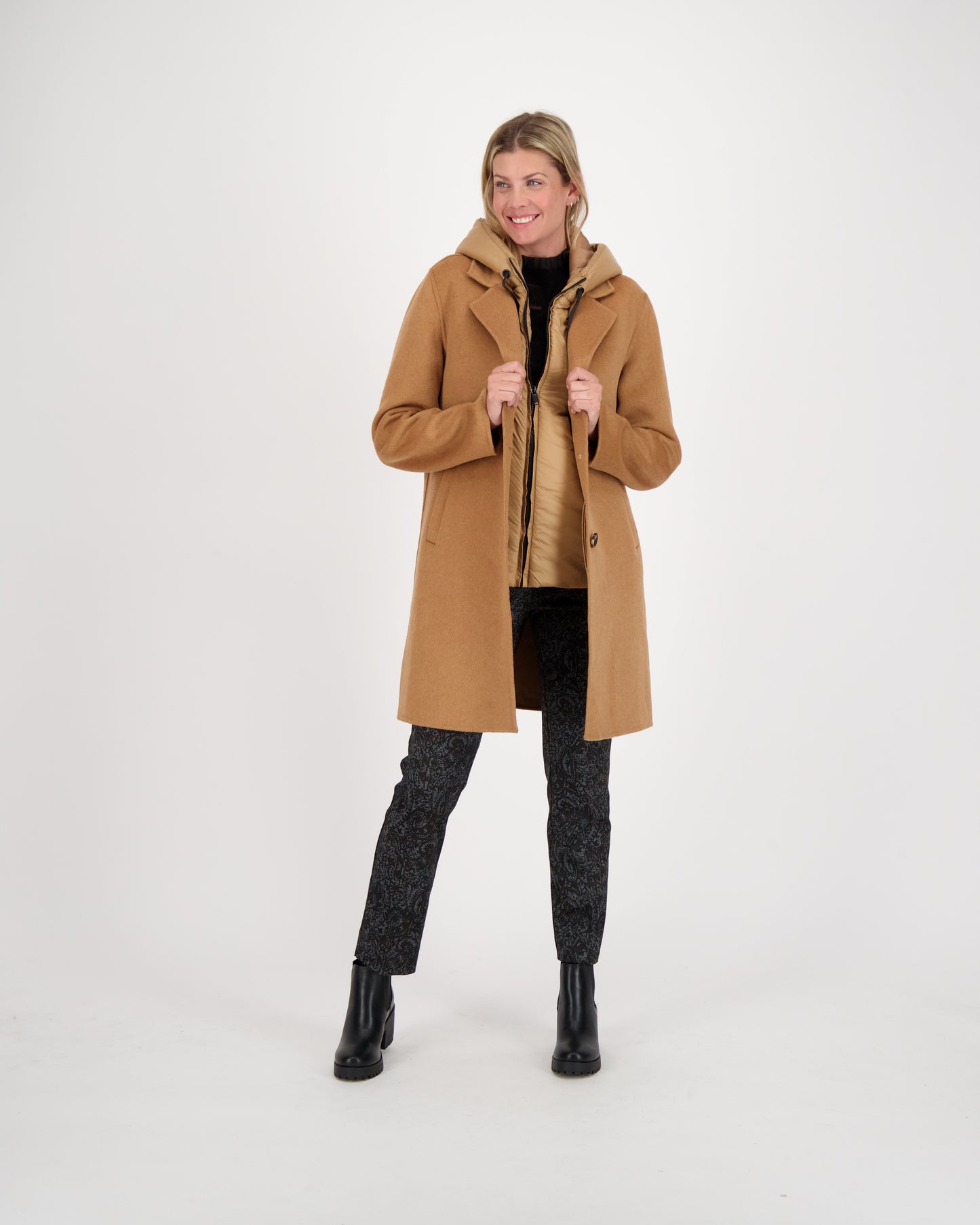 Coat With Hooded Puffer Vest