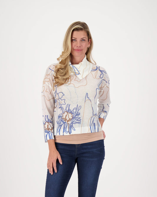 Flora Water Print Collared Sweater