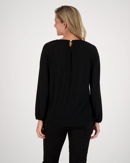 O-Ring Cut Out Neck Long Sleeve Top