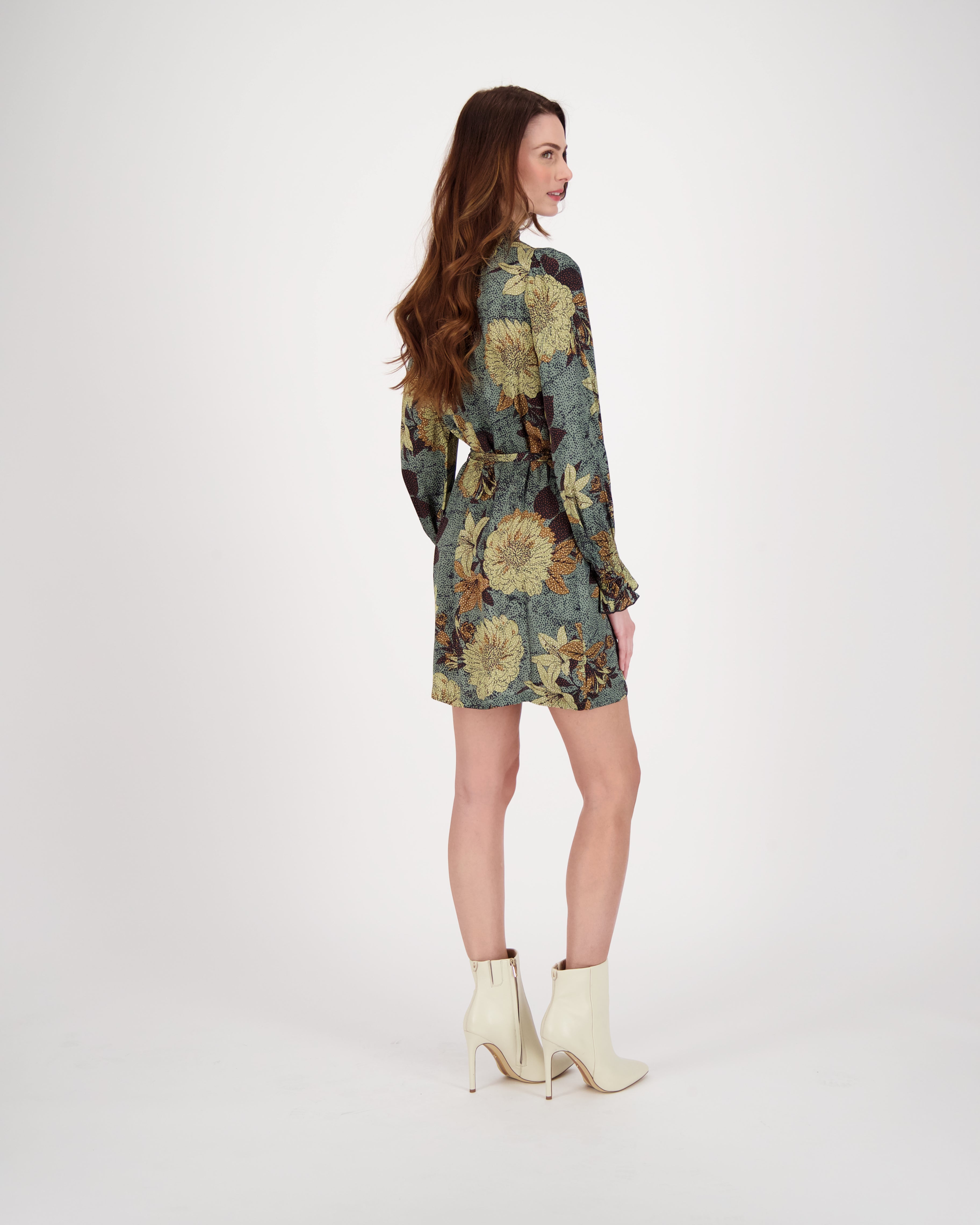 Ruched Neck Waist Tie-Up Short Dress