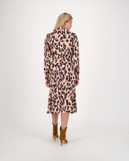 Leopard Print Hem Belted Dress