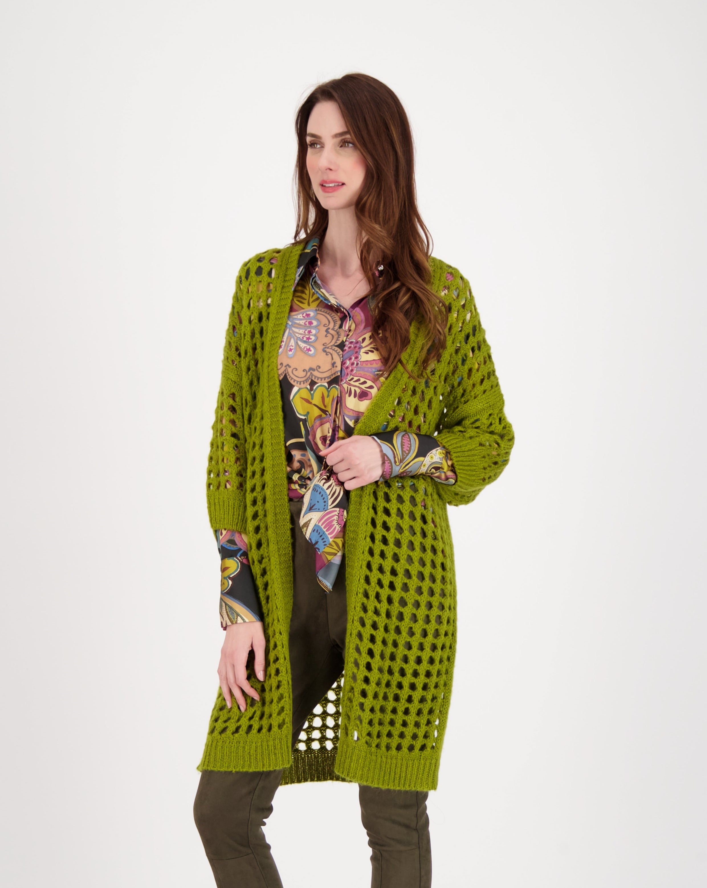 Honeycomb Mesh Open Front Knit Cardigan