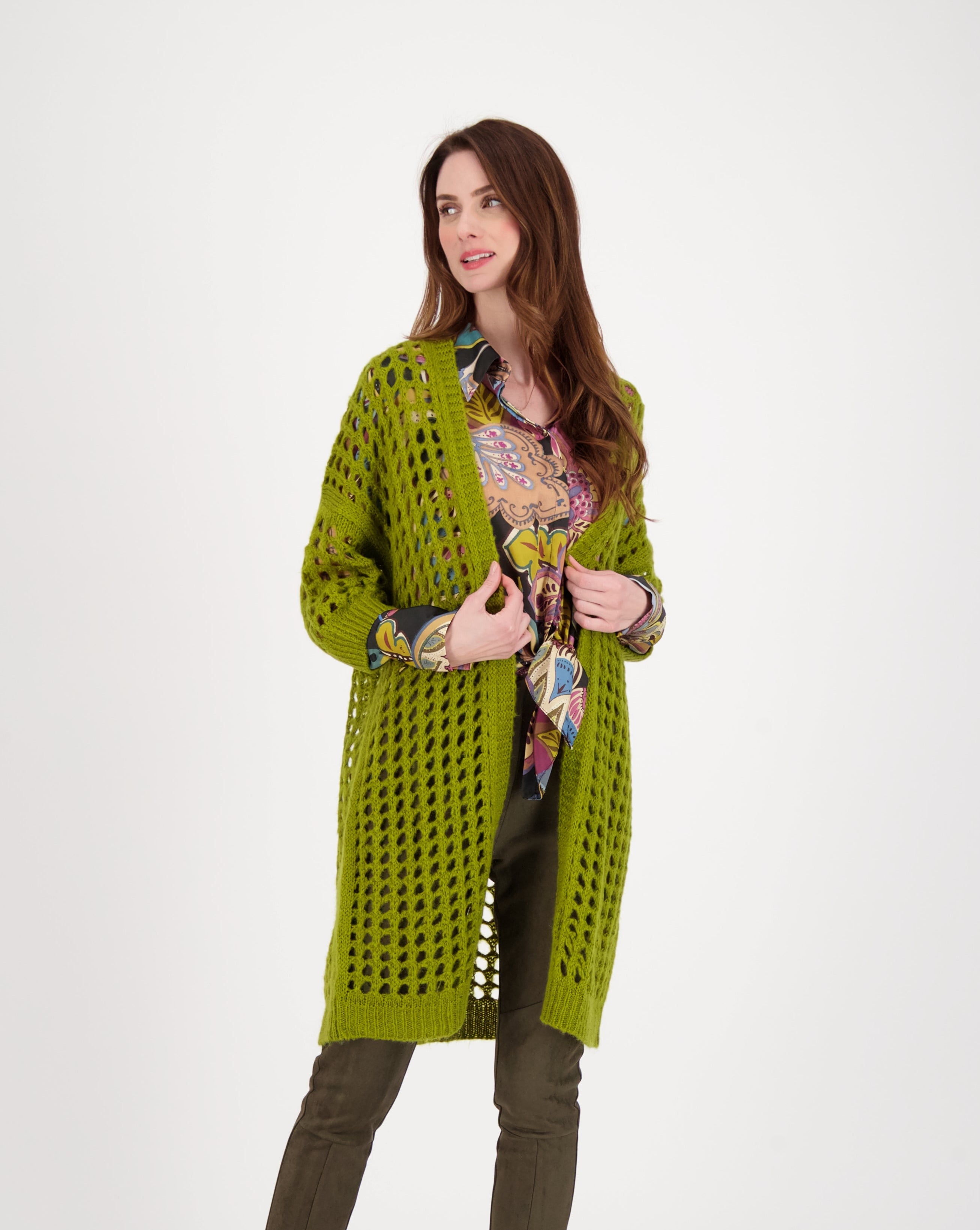 Honeycomb Mesh Open Front Knit Cardigan