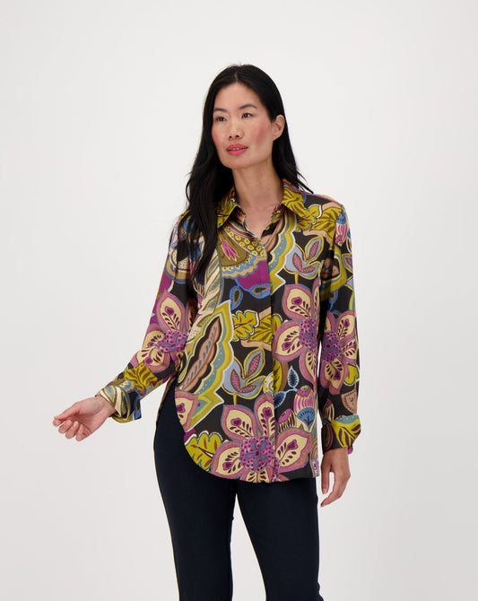 Abstract Floral Button Down Shirt