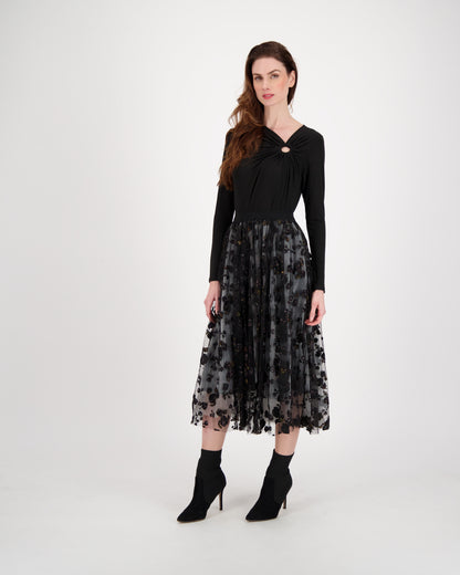 Rose Flocked Layered Mesh Midi Skirt – Inspired Style Group