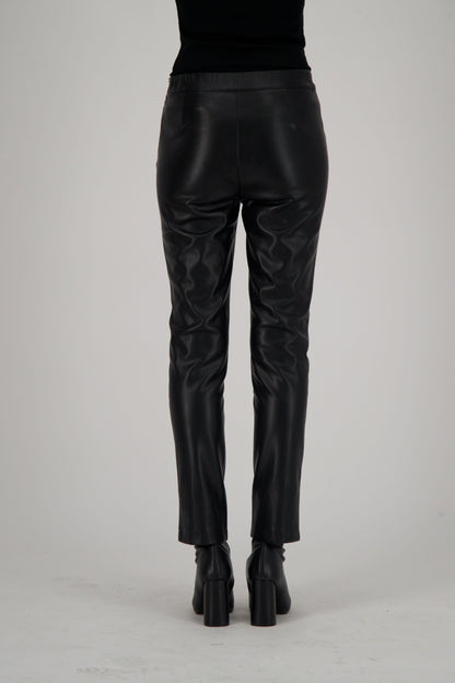 Faux Leather Pant With Bottom Hem Kick Slit