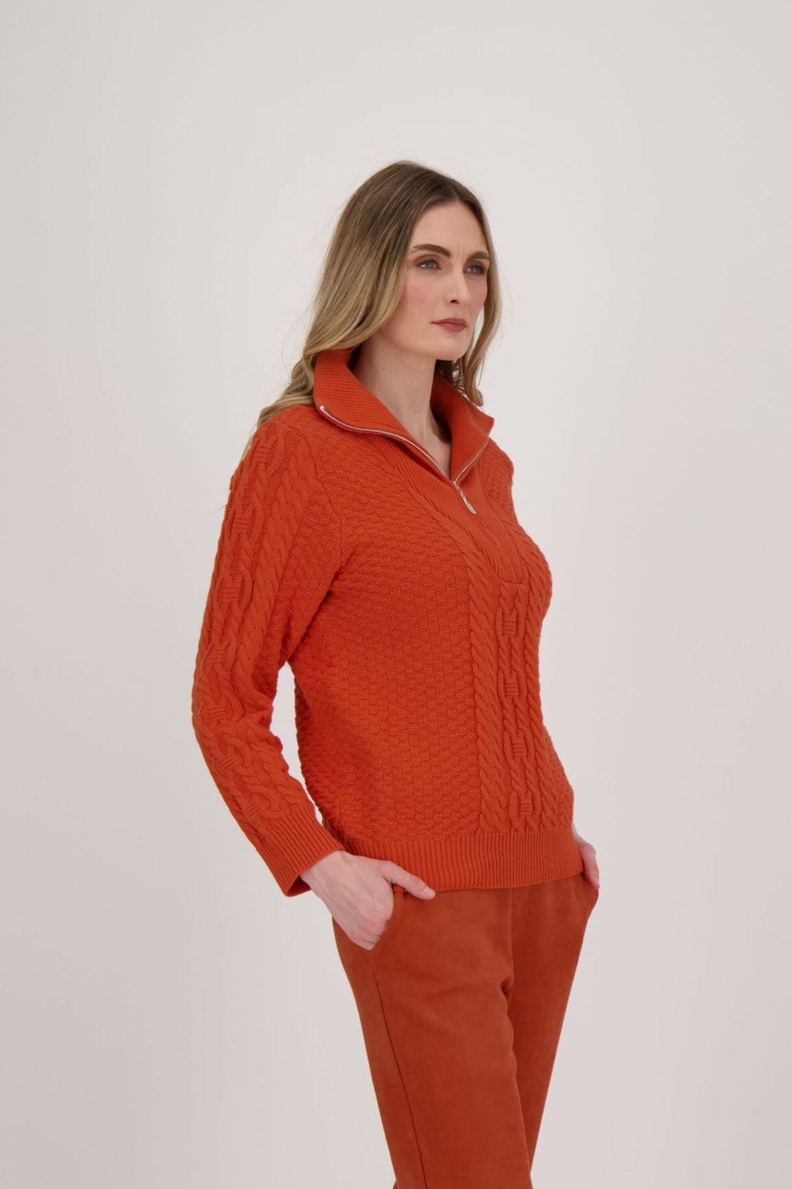 Quarter Zip Cable Knit Sweater