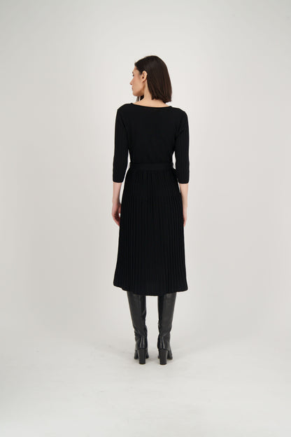 Crossover Neck Pleated Sweater Dress