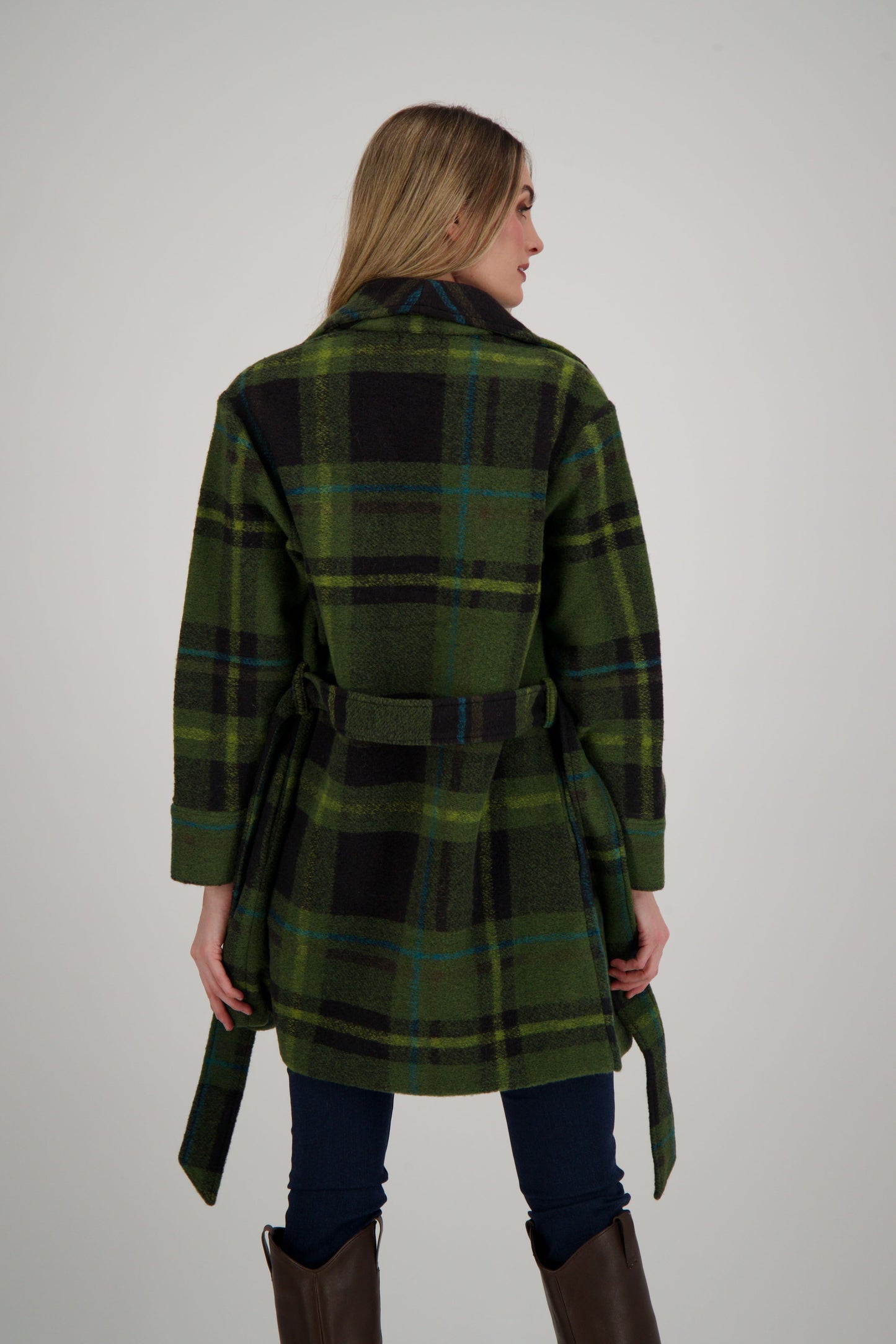 Shawl Collar Belted Plaid Jacket